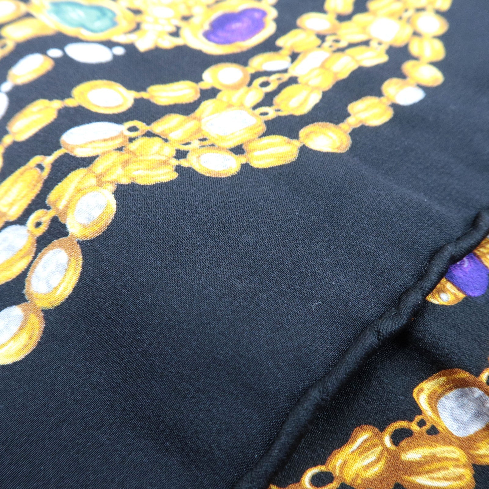 CHANEL Scarf Jewelry Print 100% Silk Black