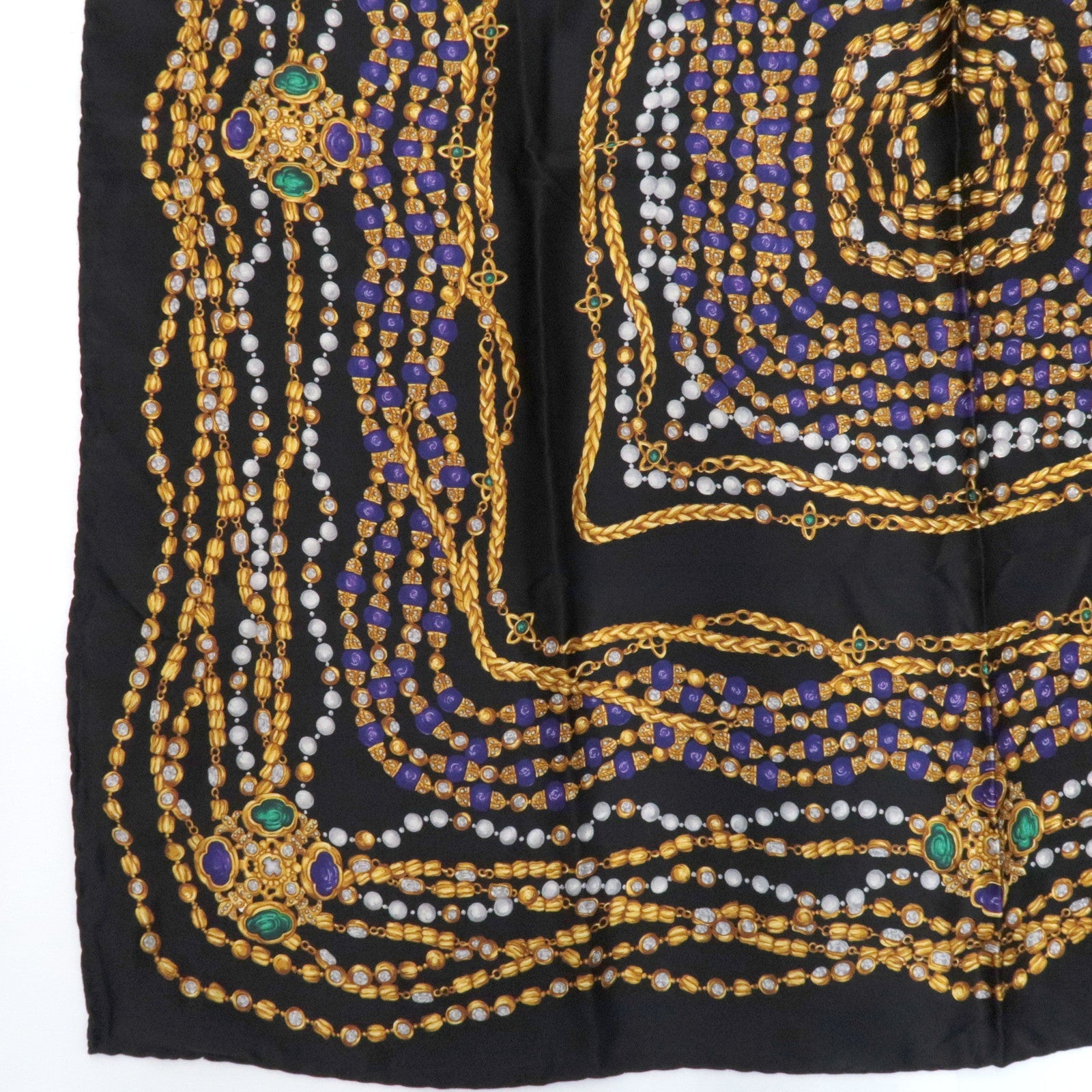 CHANEL Scarf Jewelry Print 100% Silk Black