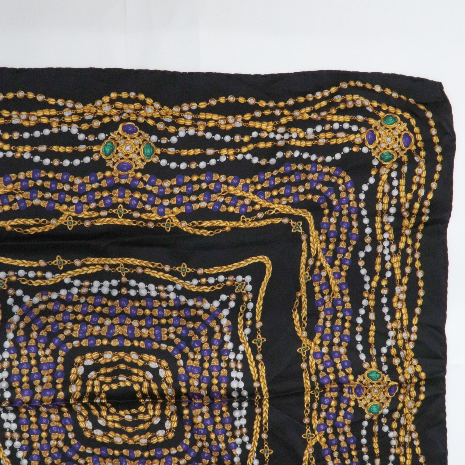 CHANEL Scarf Jewelry Print 100% Silk Black