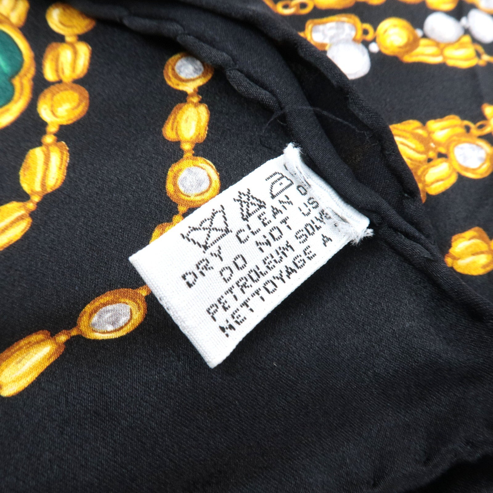 CHANEL Scarf Jewelry Print 100% Silk Black