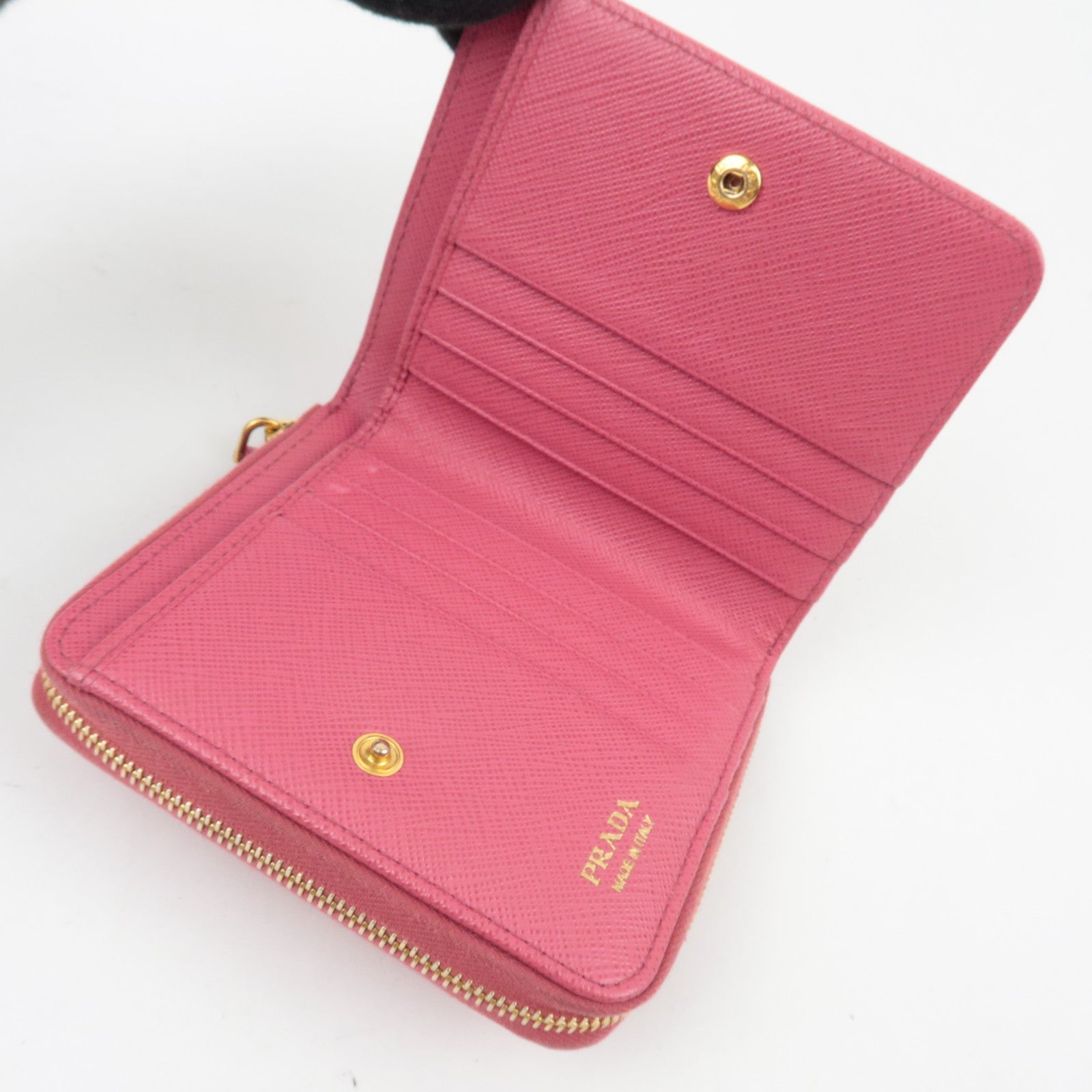 PRADA Round Zipper Wallet Leather Pink 1ML036 *Box, G card
