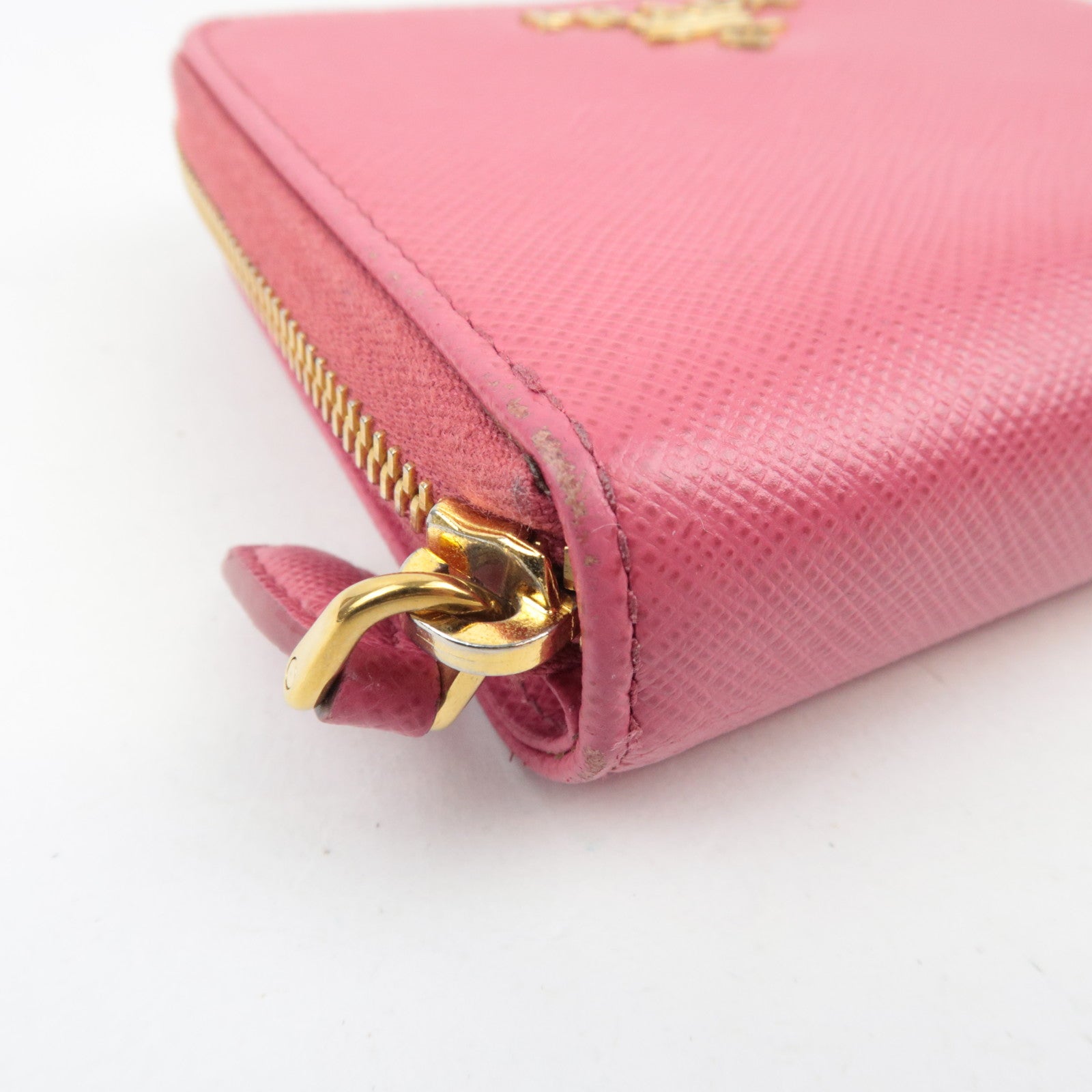 PRADA Round Zipper Wallet Leather Pink 1ML036 *Box, G card