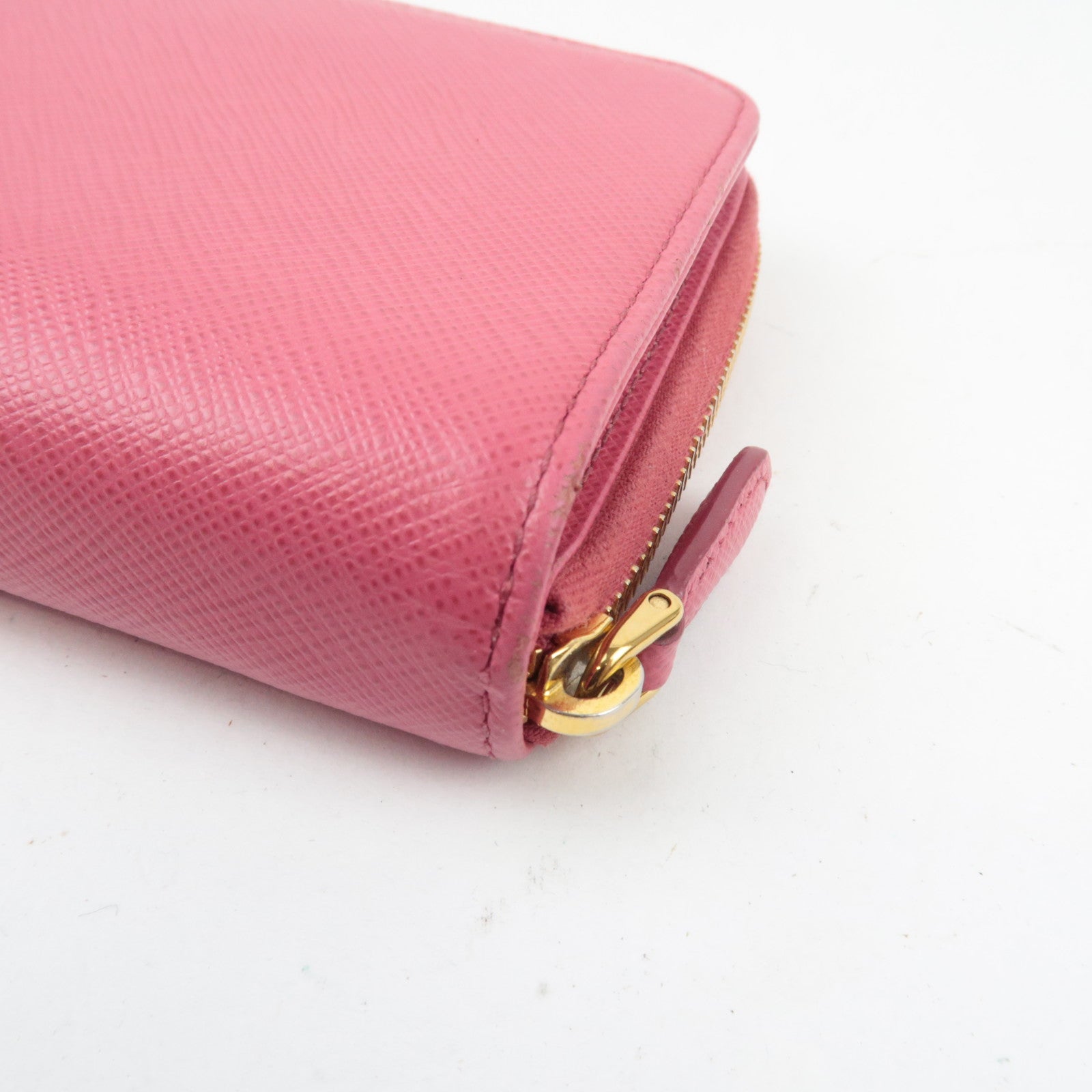 PRADA Round Zipper Wallet Leather Pink 1ML036 *Box, G card