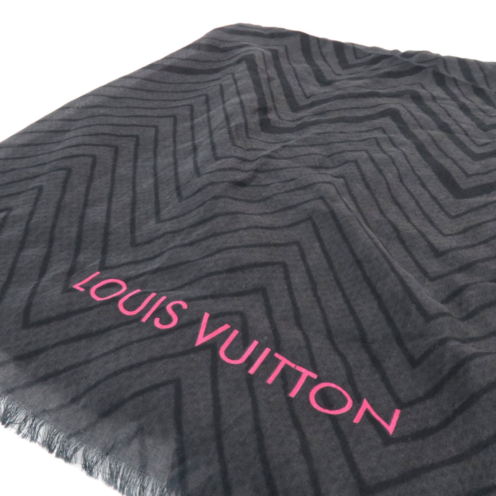 Louis Vuitton Scarf Geometric Pattern 79% Cotton 21% Silk Black White Red Blue IS0194 MP1531 *Box