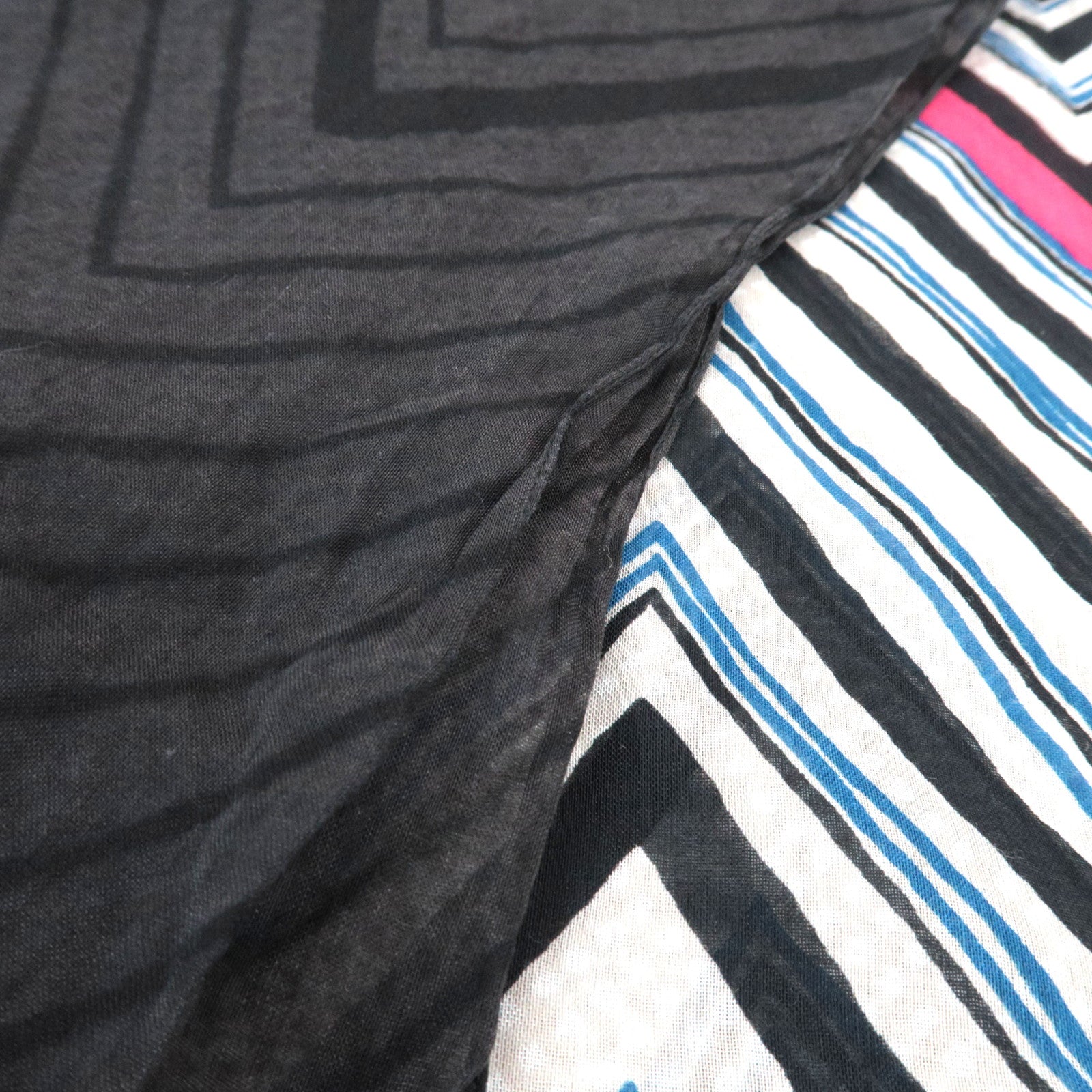 Louis Vuitton Scarf Geometric Pattern 79% Cotton 21% Silk Black White Red Blue IS0194 MP1531 *Box