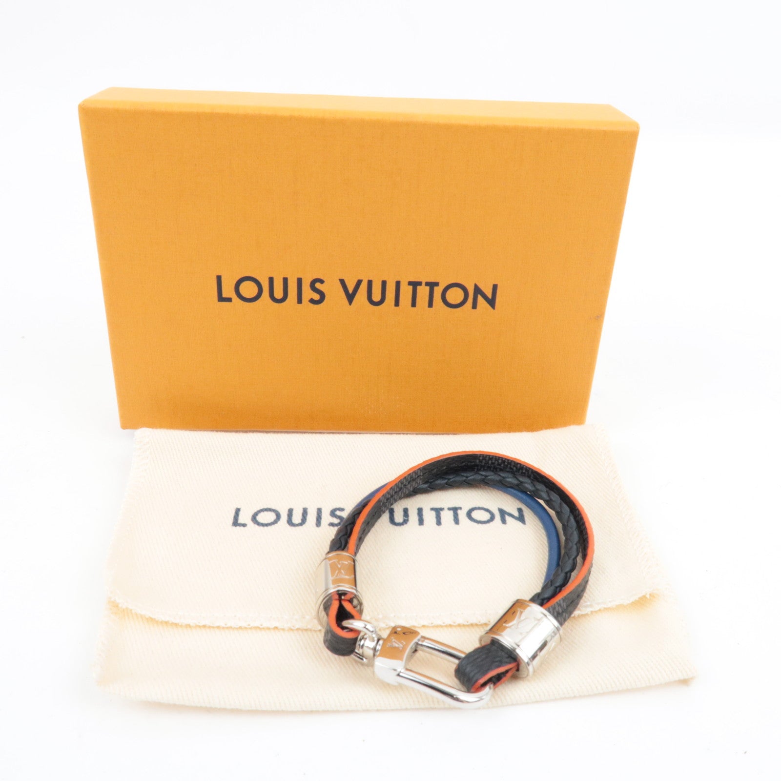 Louis Vuitton Damier Graphite Bracelet LV Treble Bracelet Leather Black Grey M6423E BC0290 *Box, Dust bag