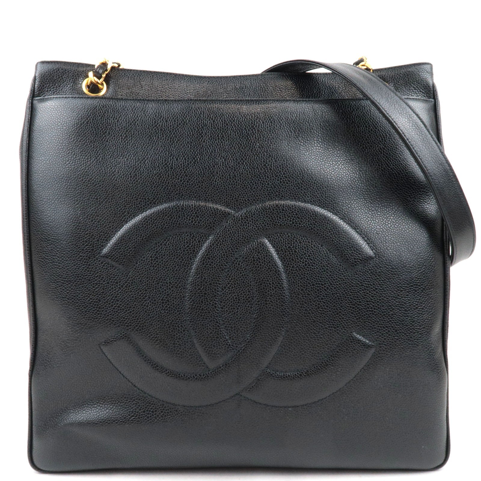 CHANEL Coco Mark Chain Tote Bag Caviar Skin Black Gold HDW 2307621 *Dust bag, G card, 3 Pouches77695