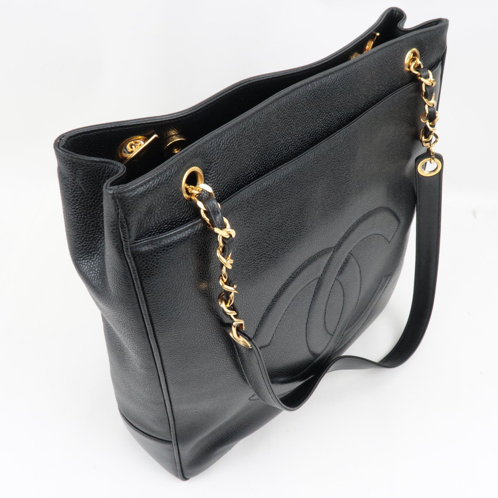CHANEL Coco Mark Chain Tote Bag Caviar Skin Black Gold HDW 2307621 *Dust bag, G card, 3 Pouches