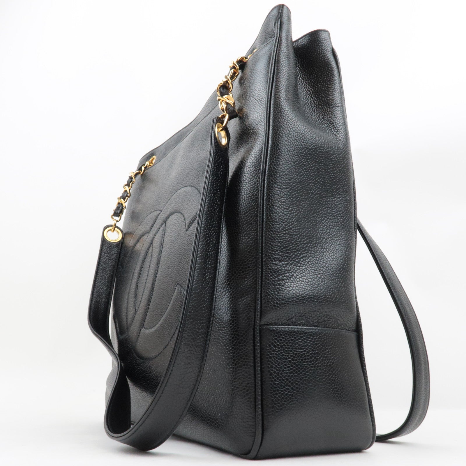 CHANEL Coco Mark Chain Tote Bag Caviar Skin Black Gold HDW 2307621 *Dust bag, G card, 3 Pouches