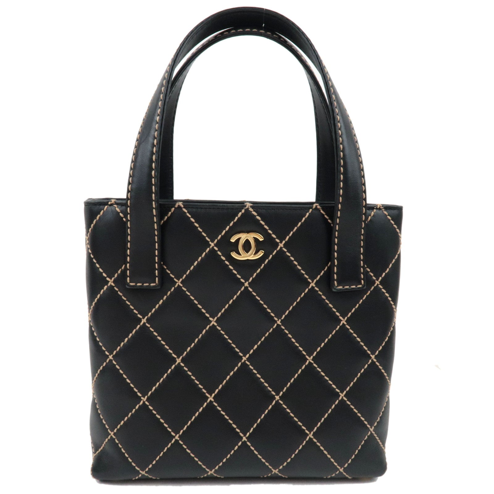 CHANEL Wild Stitch Tote Bag Leather Black Gold HDW A18126 7689339 *G card77703