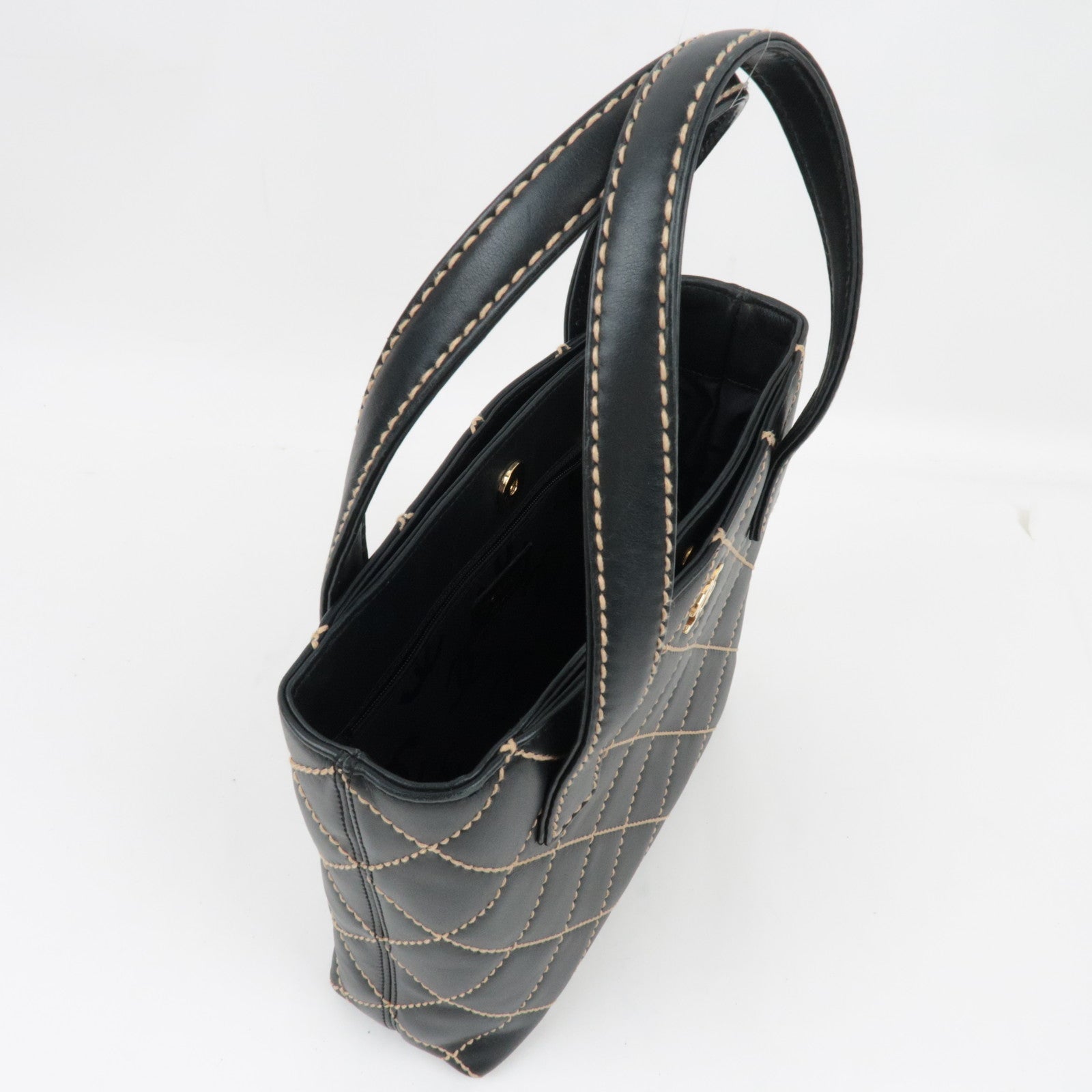 CHANEL Wild Stitch Tote Bag Leather Black Gold HDW A18126 7689339 *G card