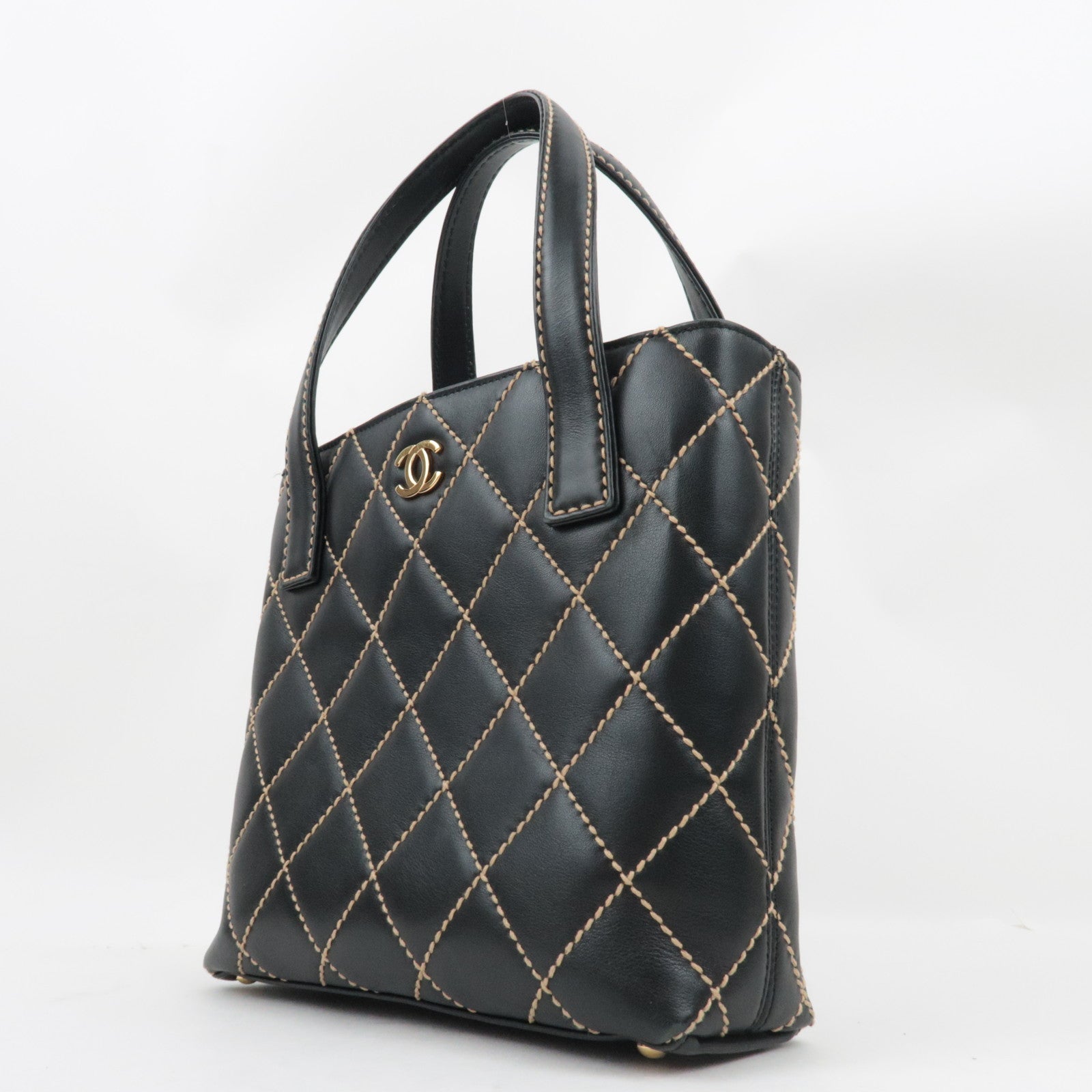 CHANEL Wild Stitch Tote Bag Leather Black Gold HDW A18126 7689339 *G card
