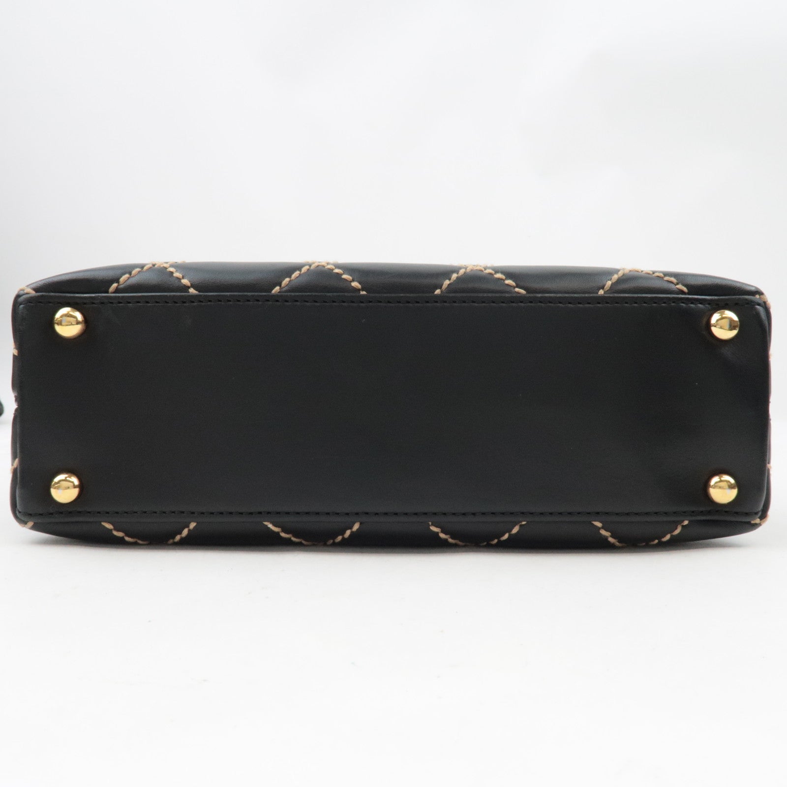 CHANEL Wild Stitch Tote Bag Leather Black Gold HDW A18126 7689339 *G card