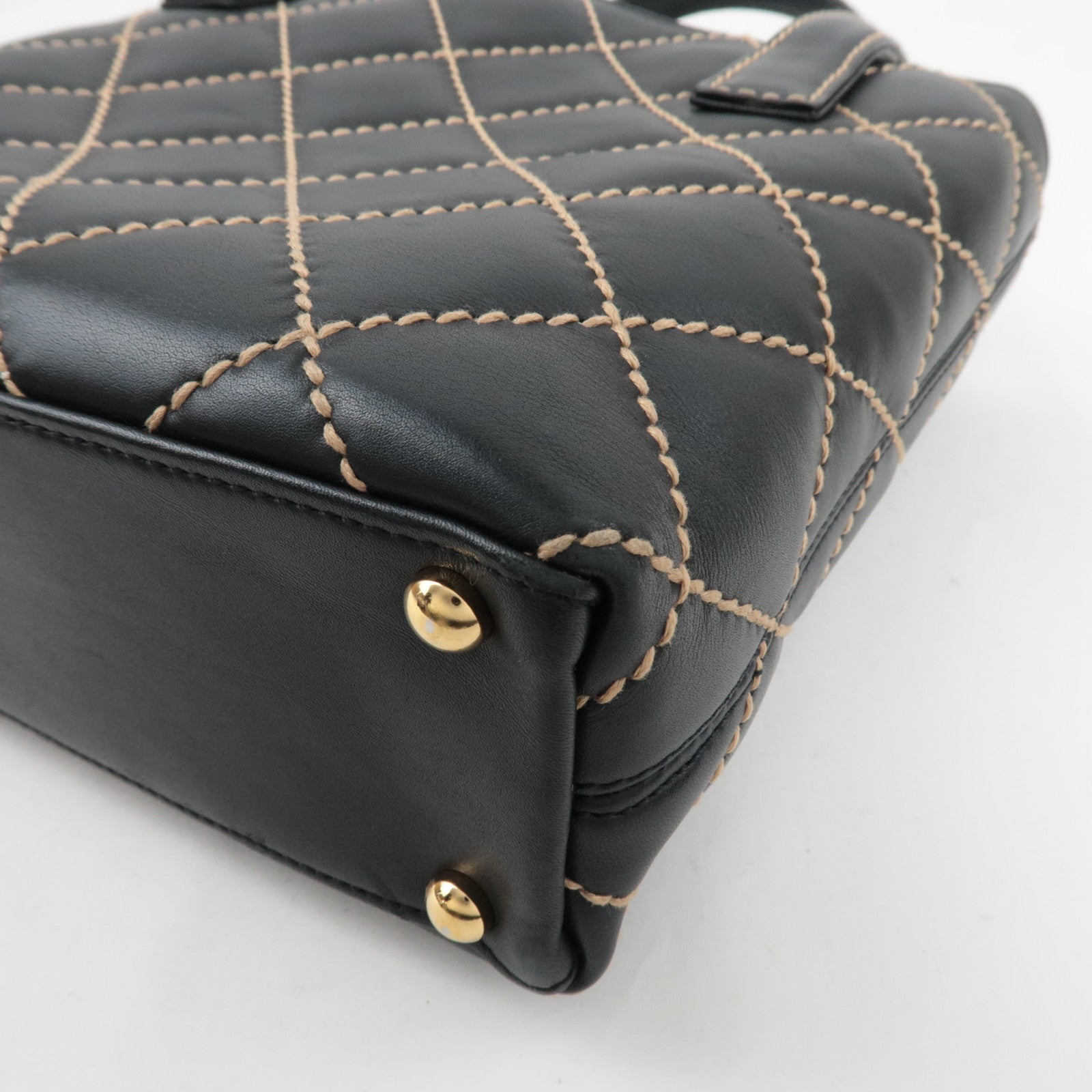 CHANEL Wild Stitch Tote Bag Leather Black Gold HDW A18126 7689339 *G card