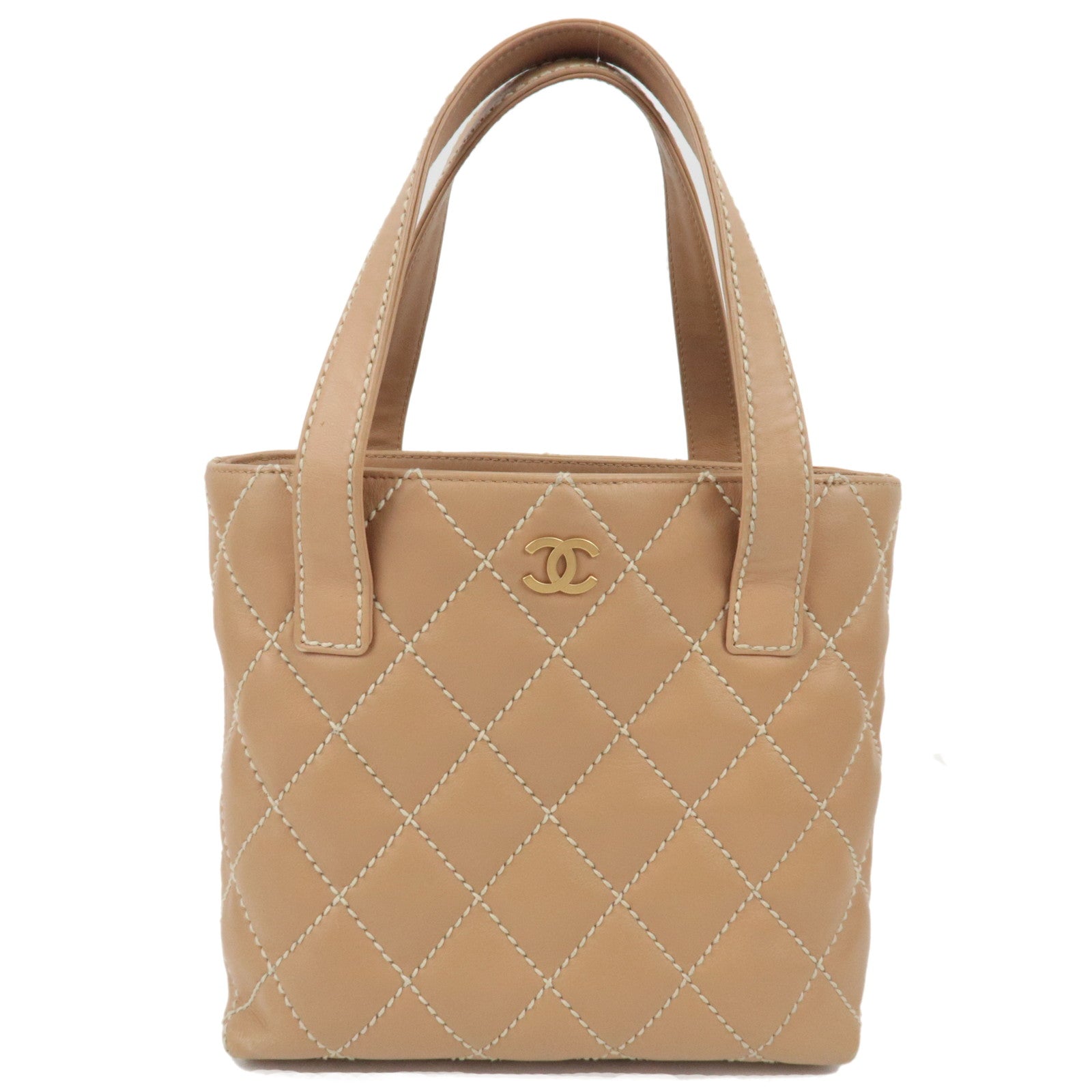 CHANEL Wild Stitch Tote Bag Leather Beige Gold HDW A18126 798428277704