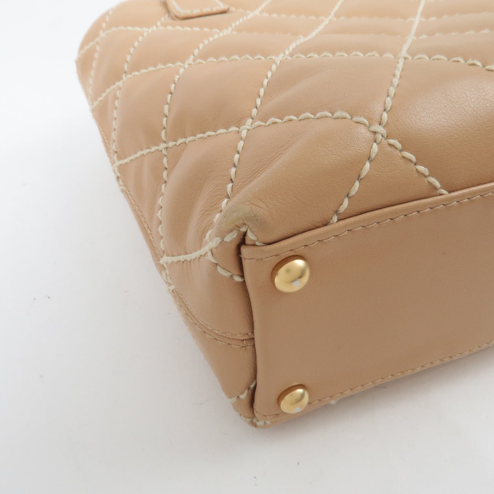CHANEL Wild Stitch Tote Bag Leather Beige Gold HDW A18126 7984282