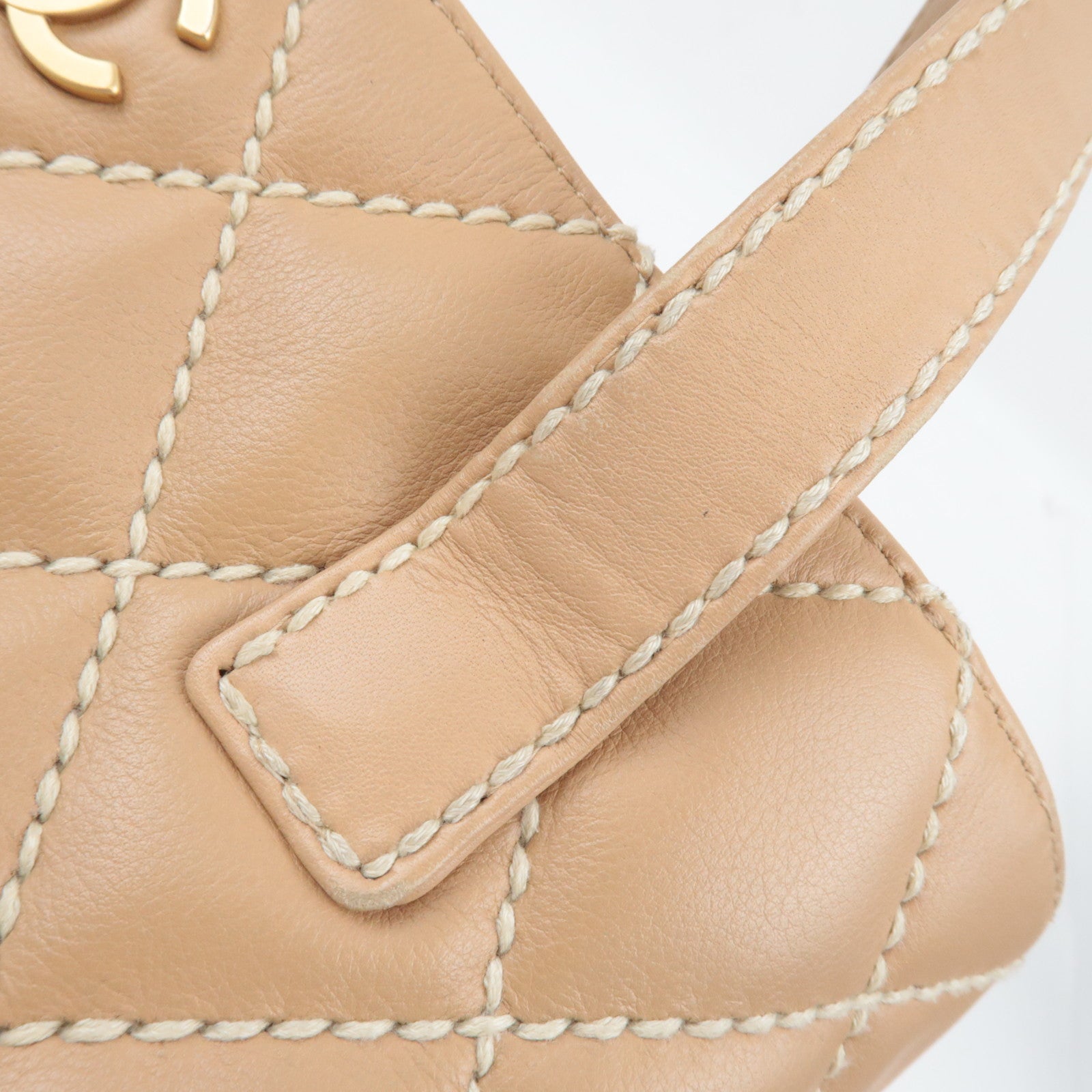 CHANEL Wild Stitch Tote Bag Leather Beige Gold HDW A18126 7984282