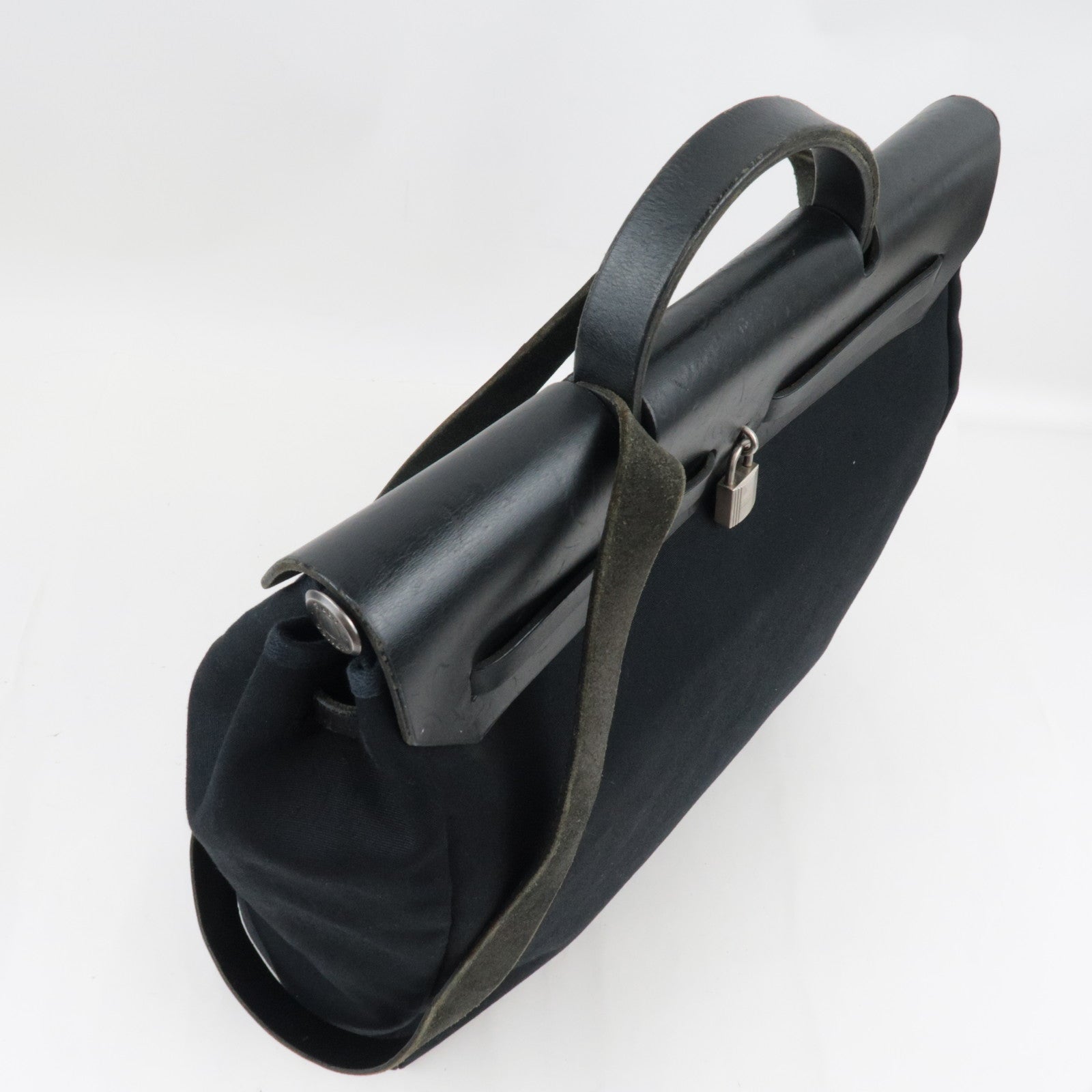 HERMES Her Bag 2Way Shoulder Bag □C Stamp (1999) Toile H Leather Black *Spare bag, Lock