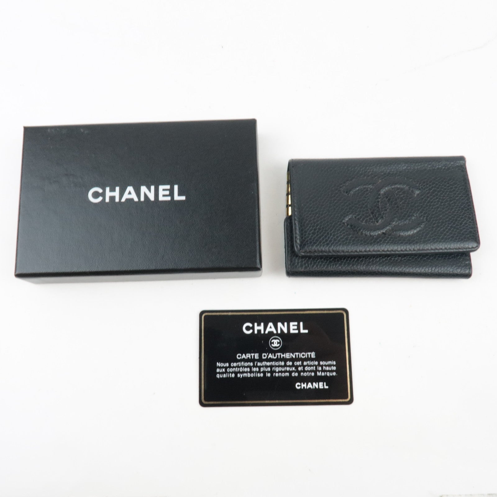 CHANEL 6 Rings Key Case Caviar Skin Black 9186834 *Box, G card