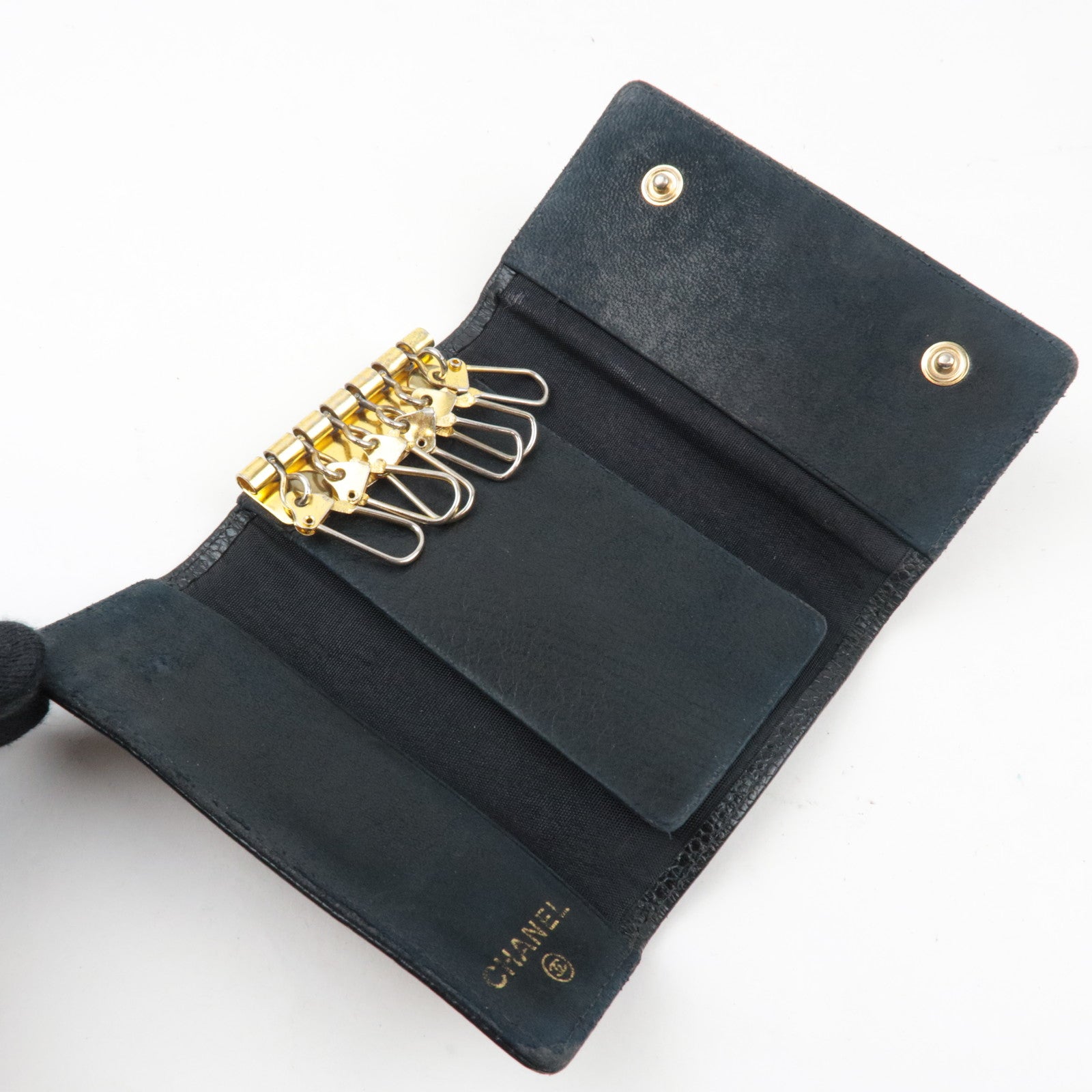 CHANEL 6 Rings Key Case Caviar Skin Black 9186834 *Box, G card