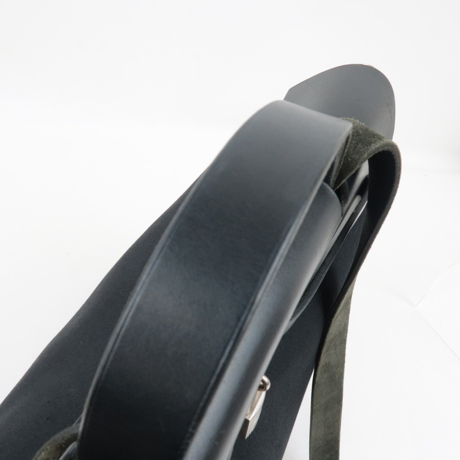 HERMES Her Bag 2Way Hand Bag □E Stamp (2001) Toile H Leather Black Silver HDW *Dust bag, Spare bag, Key Lock, Clochette