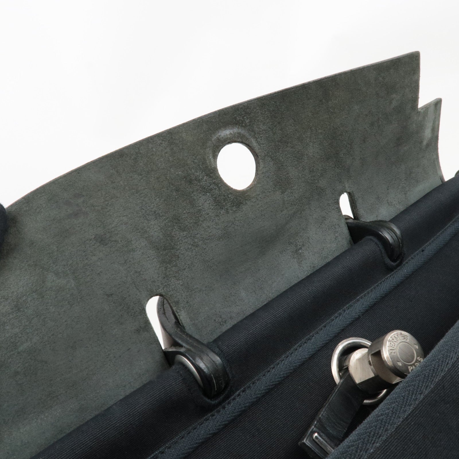 HERMES Her Bag 2Way Hand Bag □E Stamp (2001) Toile H Leather Black Silver HDW *Dust bag, Spare bag, Key Lock, Clochette