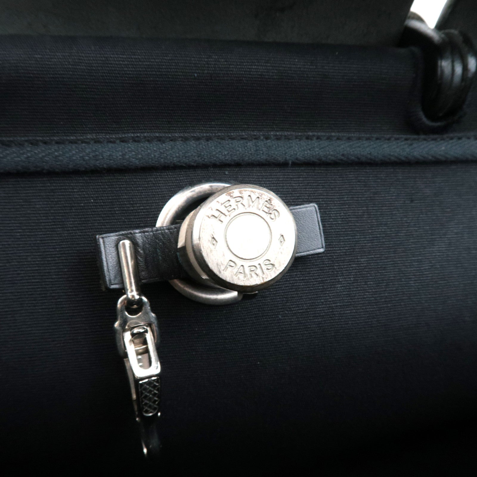 HERMES Her Bag 2Way Hand Bag □E Stamp (2001) Toile H Leather Black Silver HDW *Dust bag, Spare bag, Key Lock, Clochette