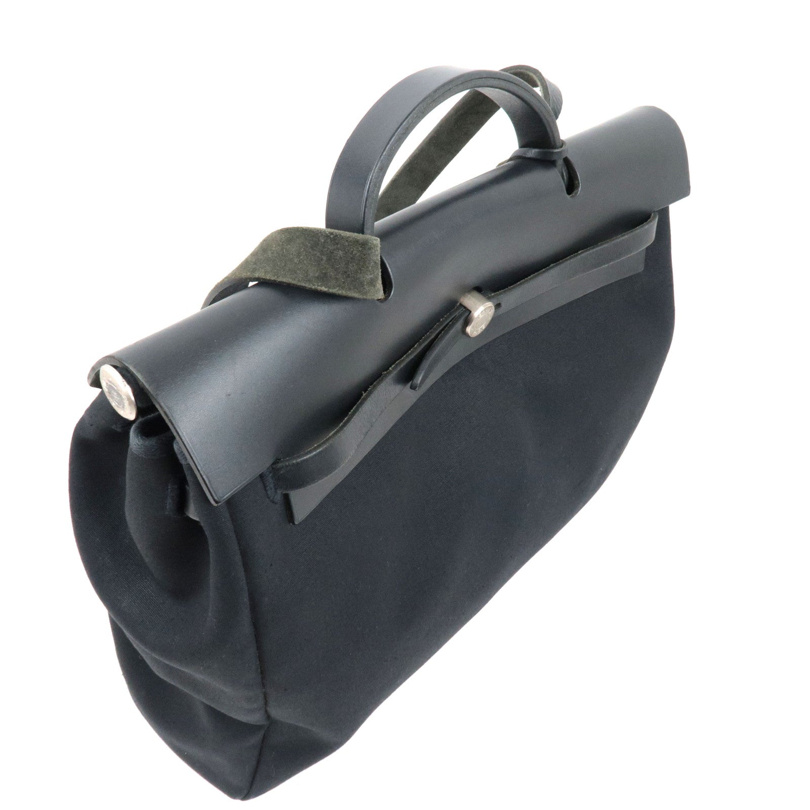 HERMES Her Bag 2Way Hand Bag □E Stamp (2001) Toile H Leather Black Silver HDW *Dust bag, Spare bag, Key Lock, Clochette