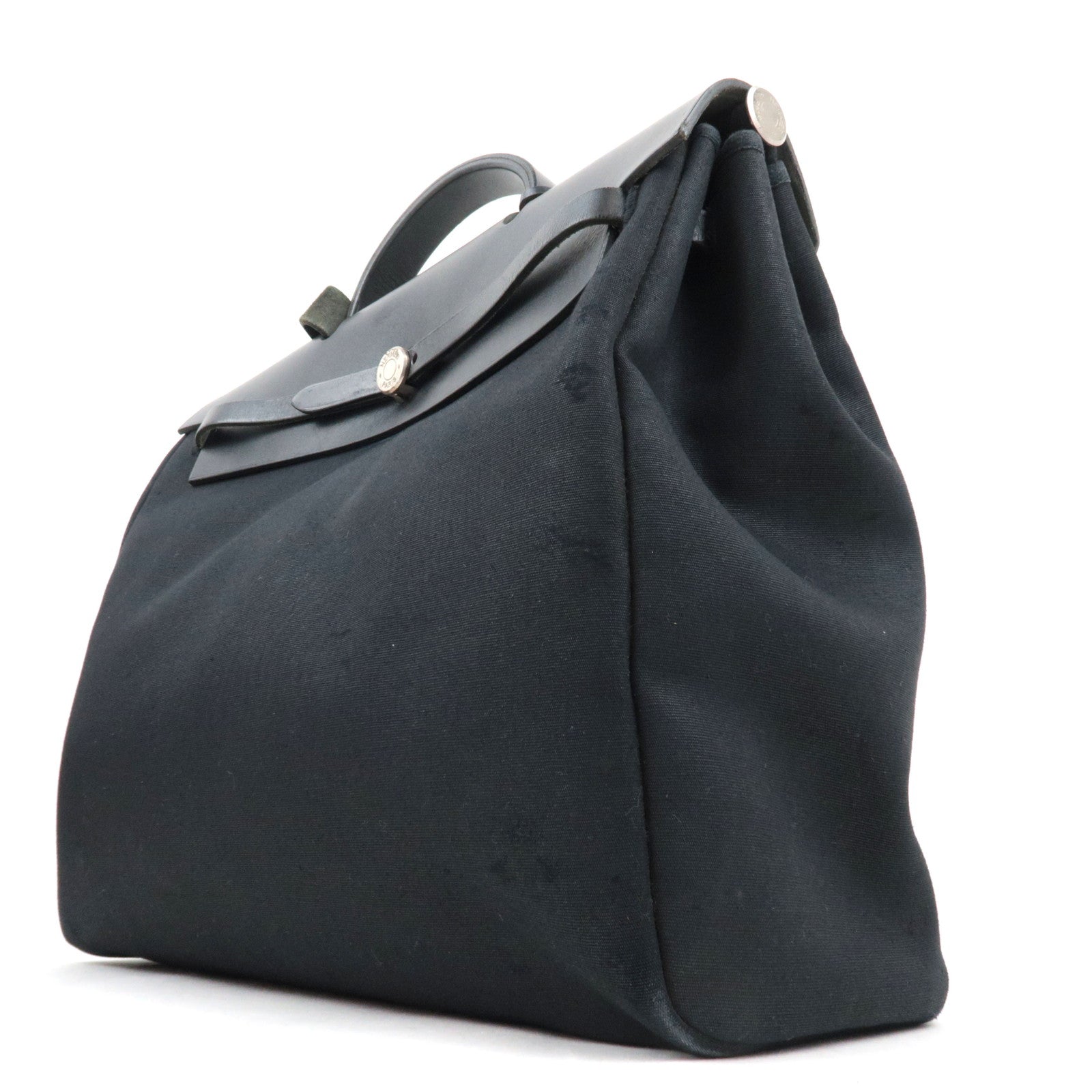 HERMES Her Bag 2Way Hand Bag □E Stamp (2001) Toile H Leather Black Silver HDW *Dust bag, Spare bag, Key Lock, Clochette