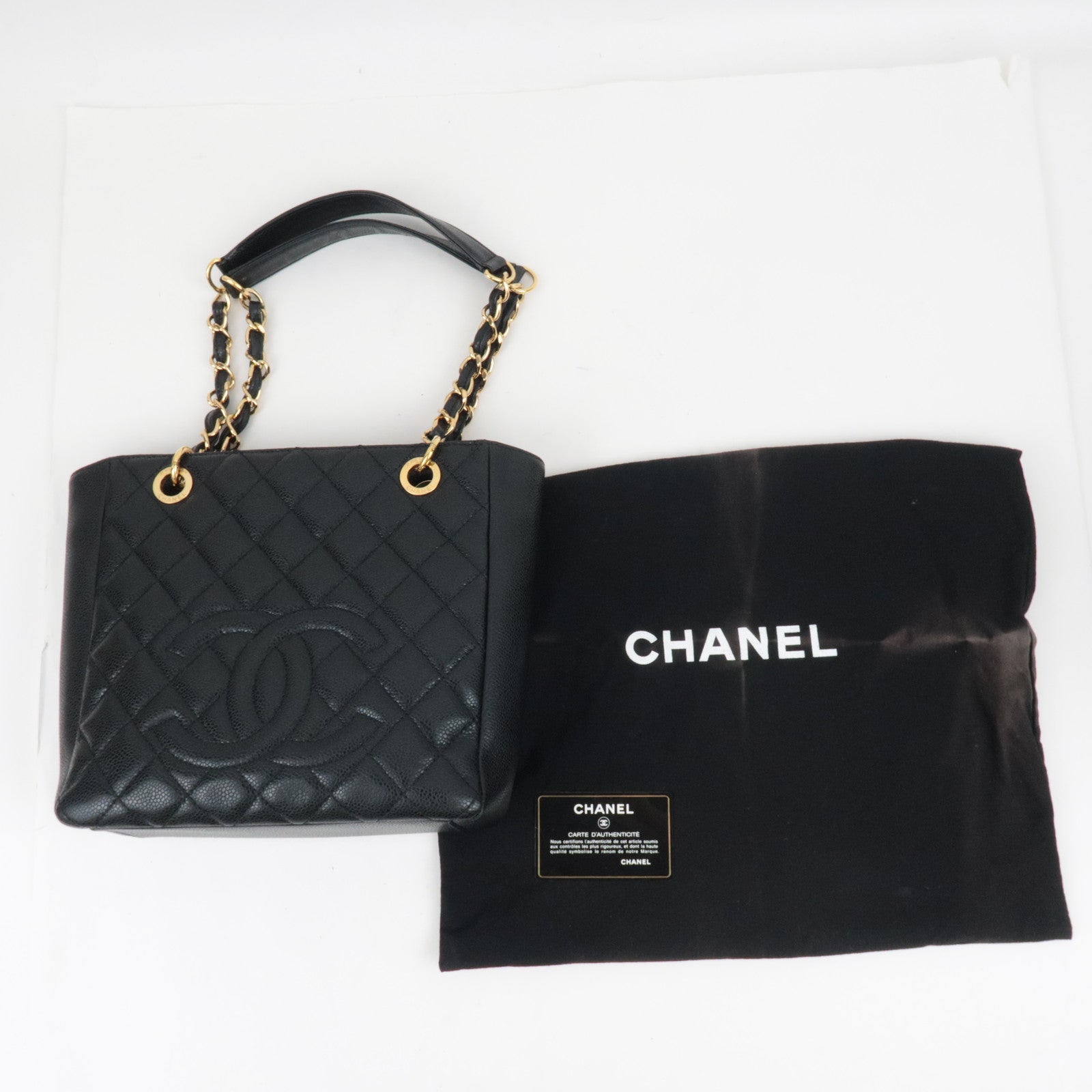 CHANEL Matelasse PST Tote Bag Caviar Skin Black Gold HDW A20994 13371723 *Dust bag, G card