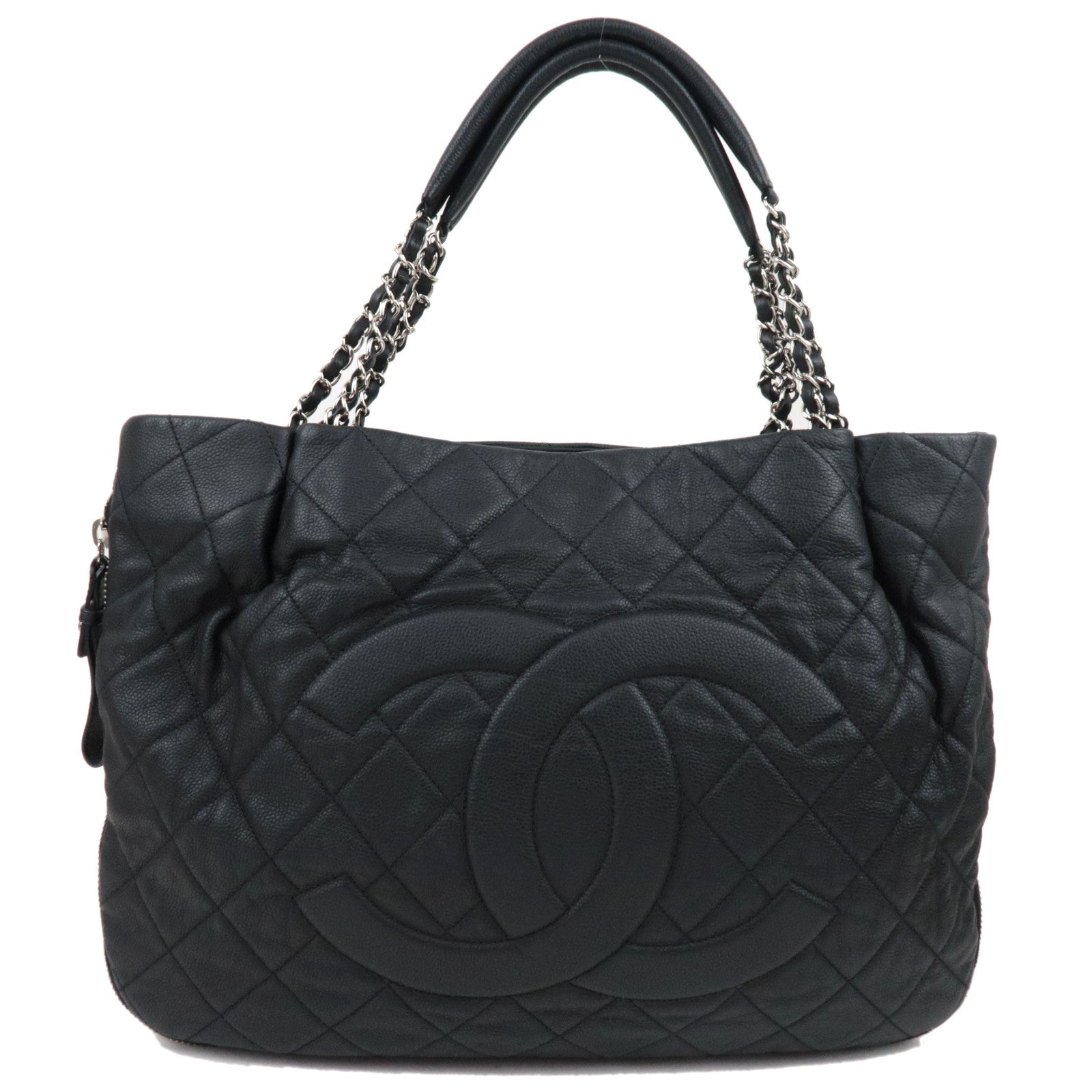 CHANEL Matelasse Chain Tote Bag Soft Caviar Skin Black Silver HDW 1444672877881