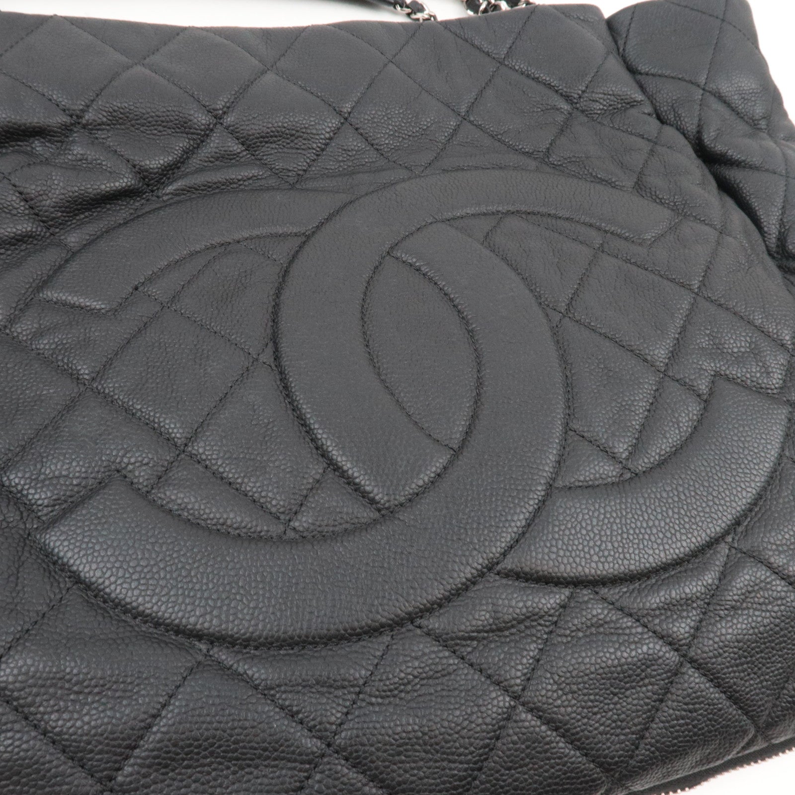CHANEL Matelasse Chain Tote Bag Soft Caviar Skin Black Silver HDW 14446728