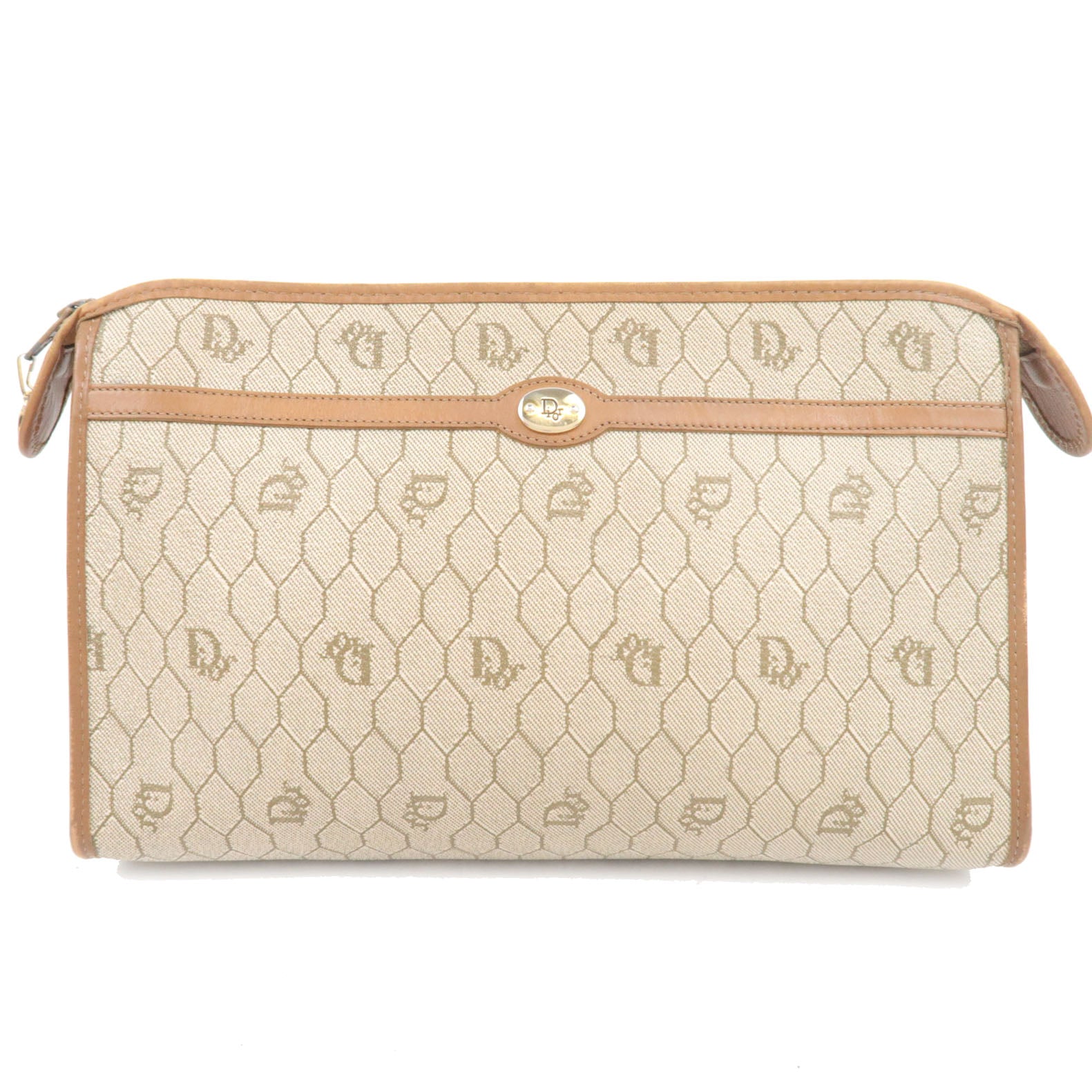 Christian Dior Honeycomb Clutch Bag Pouch PVC Leather Beige77908
