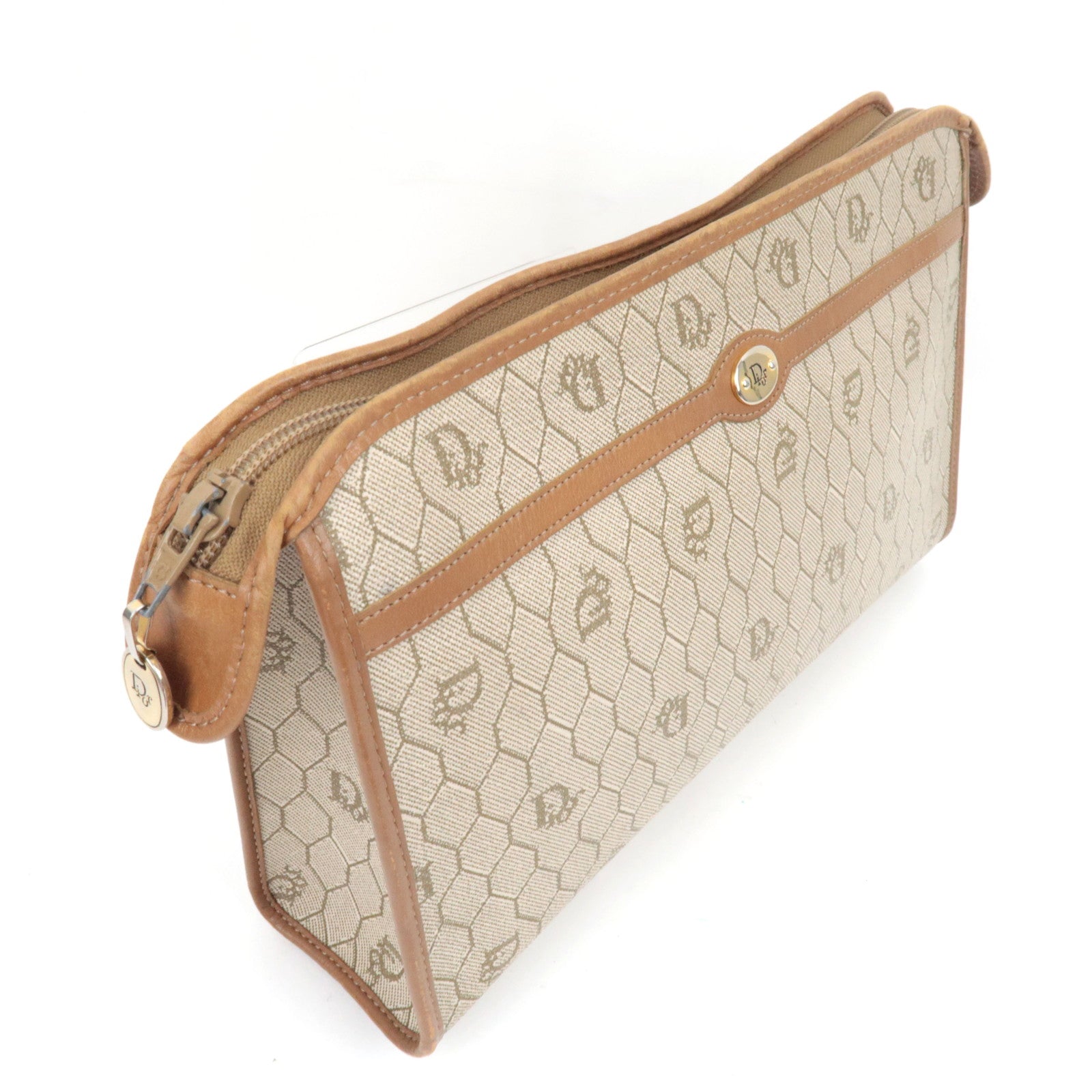 Christian Dior Honeycomb Clutch Bag Pouch PVC Leather Beige