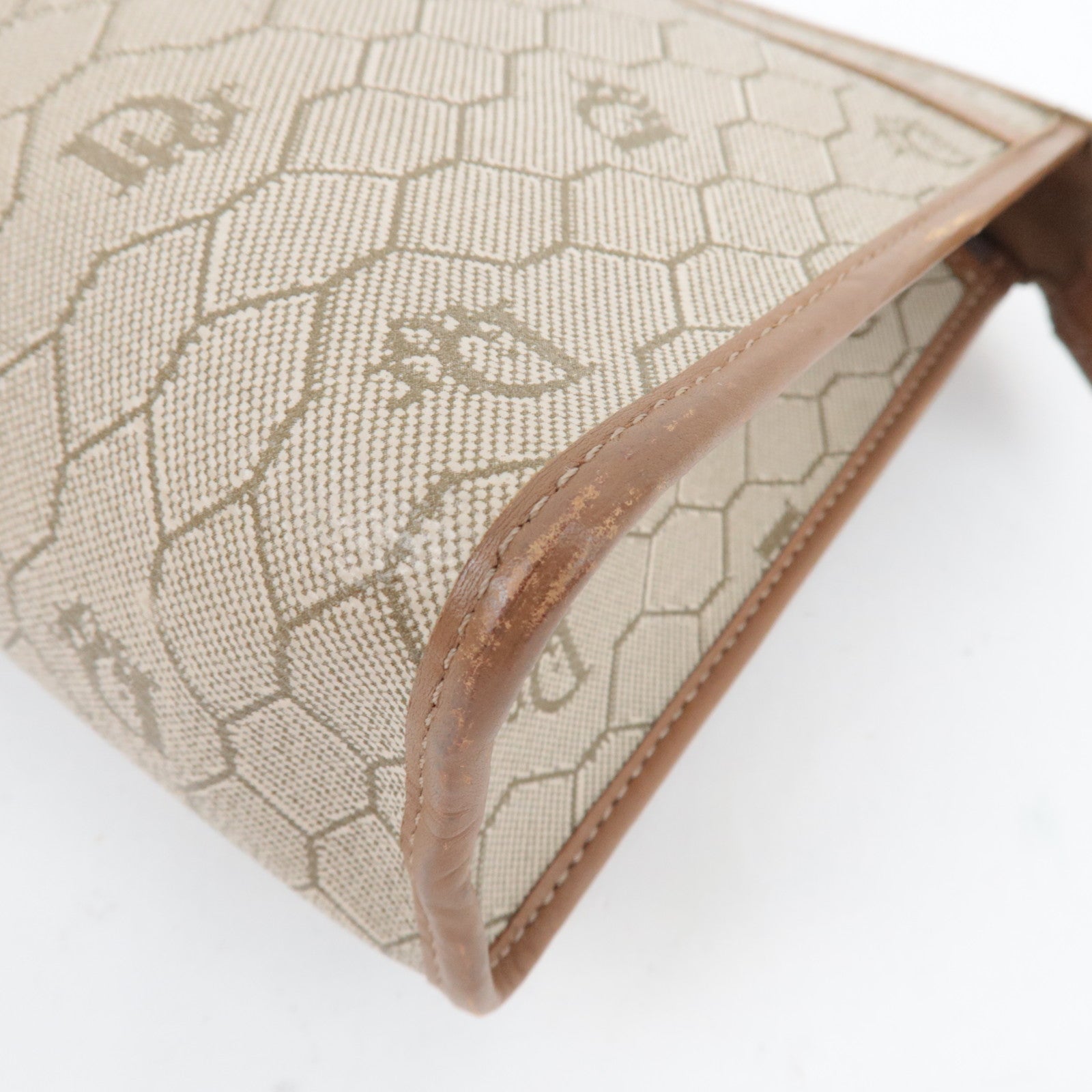 Christian Dior Honeycomb Clutch Bag Pouch PVC Leather Beige