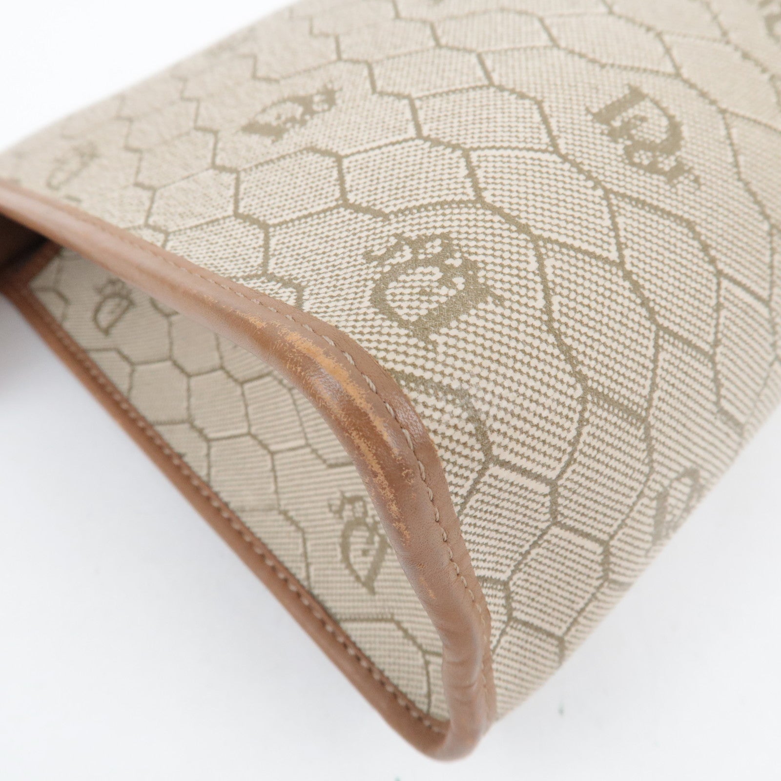 Christian Dior Honeycomb Clutch Bag Pouch PVC Leather Beige