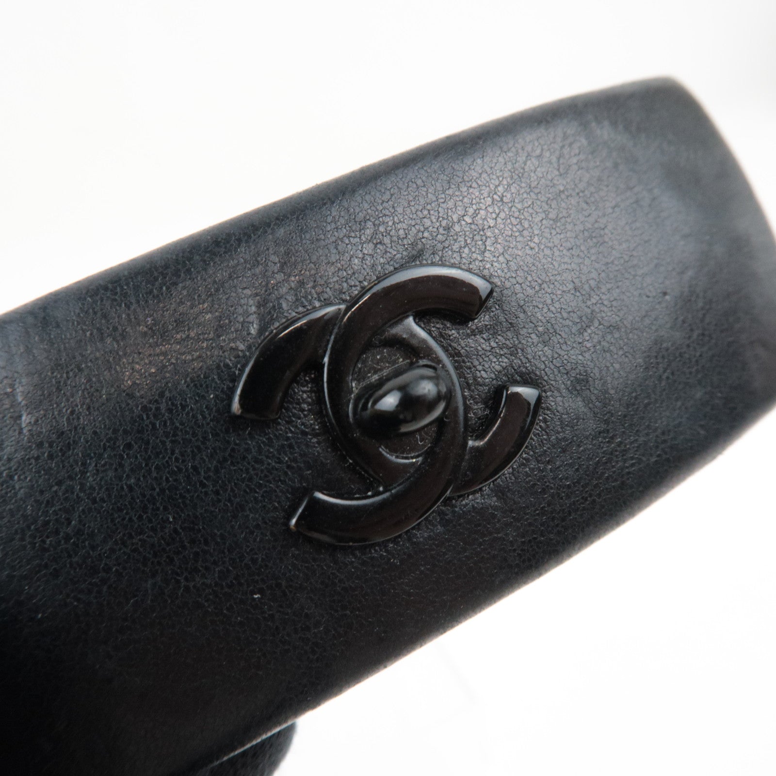 CHANEL Turnlock Barrette Hair Clip Leather Black