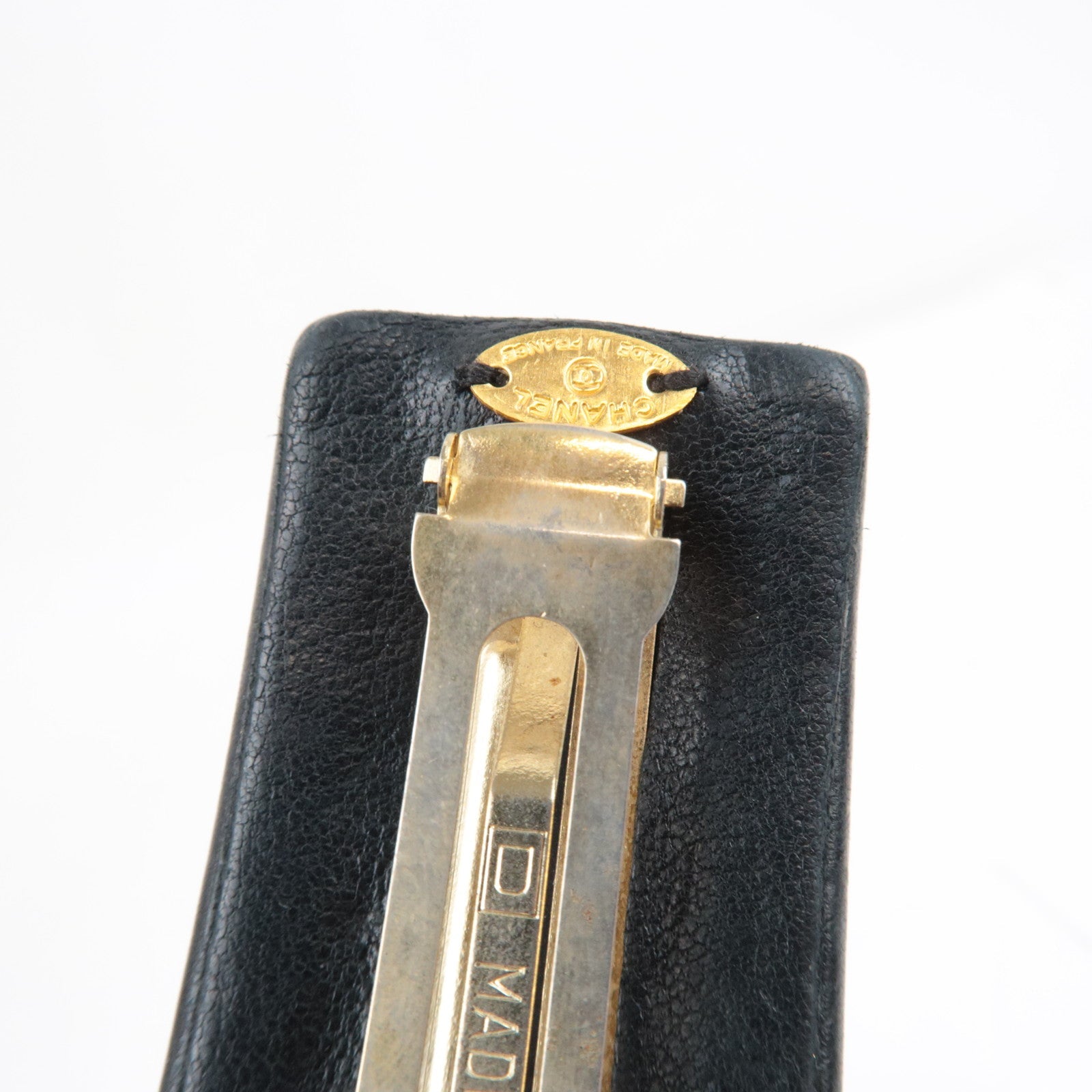 CHANEL Turnlock Barrette Hair Clip Leather Black