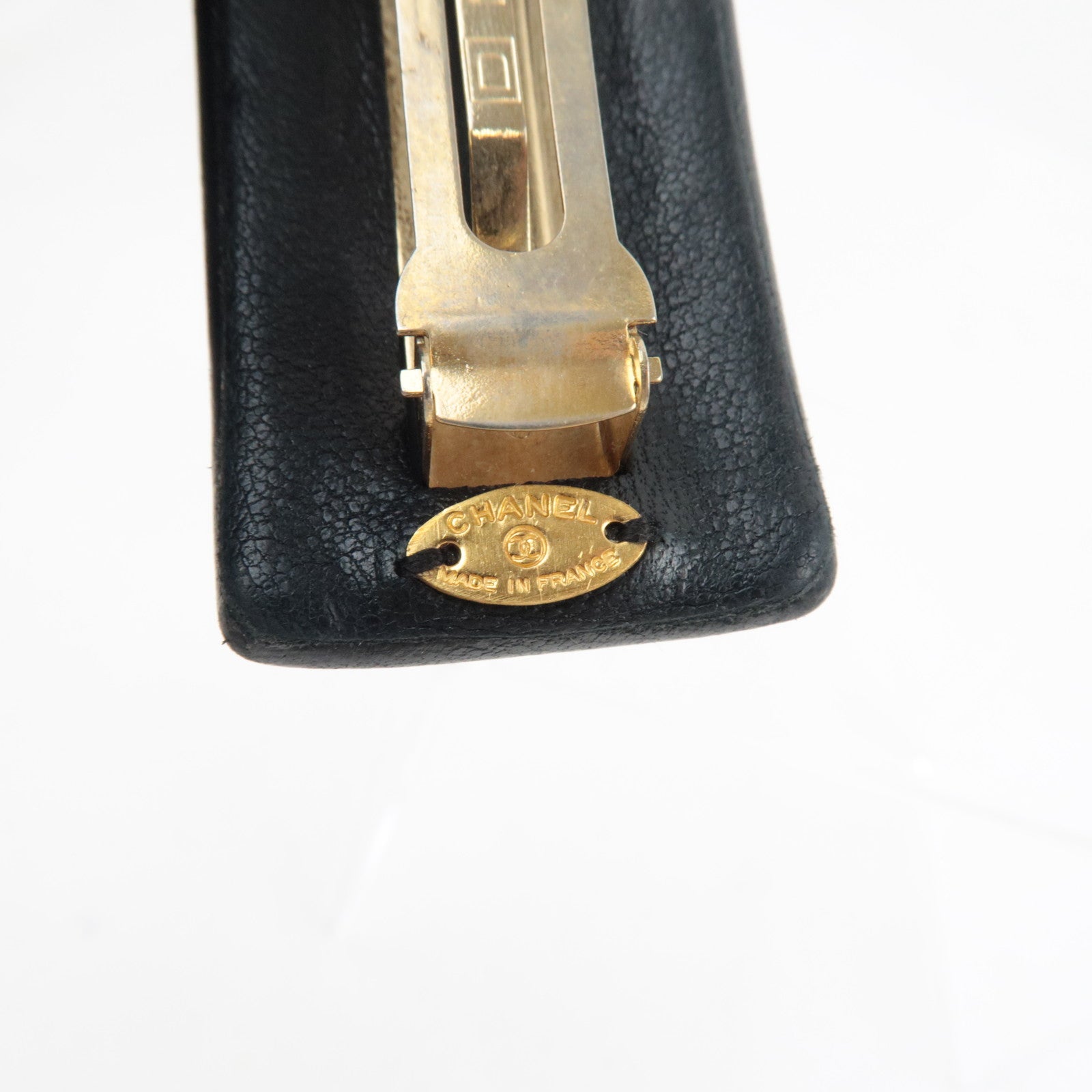 CHANEL Turnlock Barrette Hair Clip Leather Black