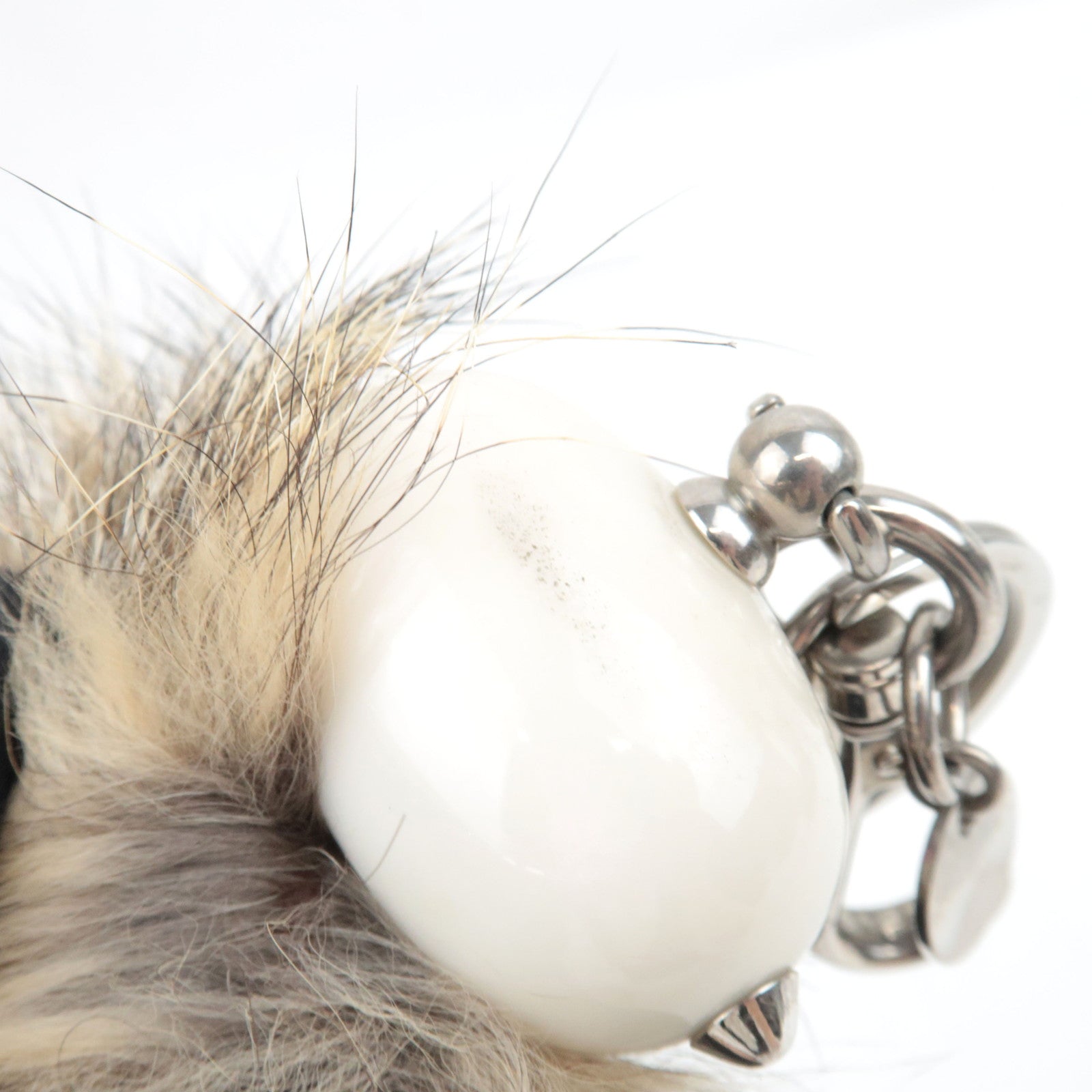 PRADA Robot Fur Bag Charm Fur Metal Beige Brown