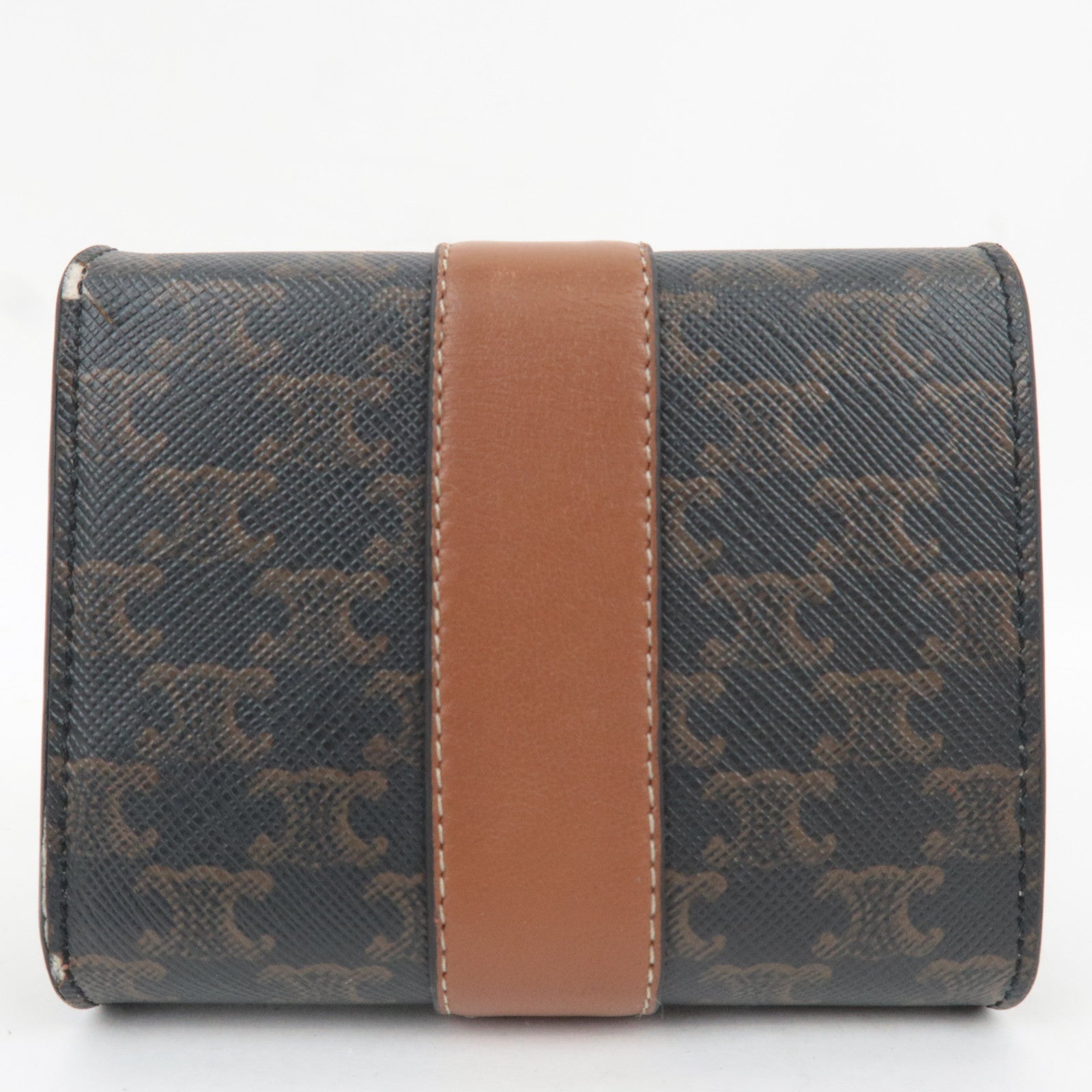 CELINE Triomphe Small Trifold Wallet PVC Leather Brown *Box, Dust bag