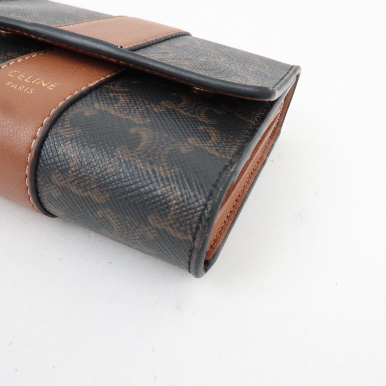 CELINE Triomphe Small Trifold Wallet PVC Leather Brown *Box, Dust bag