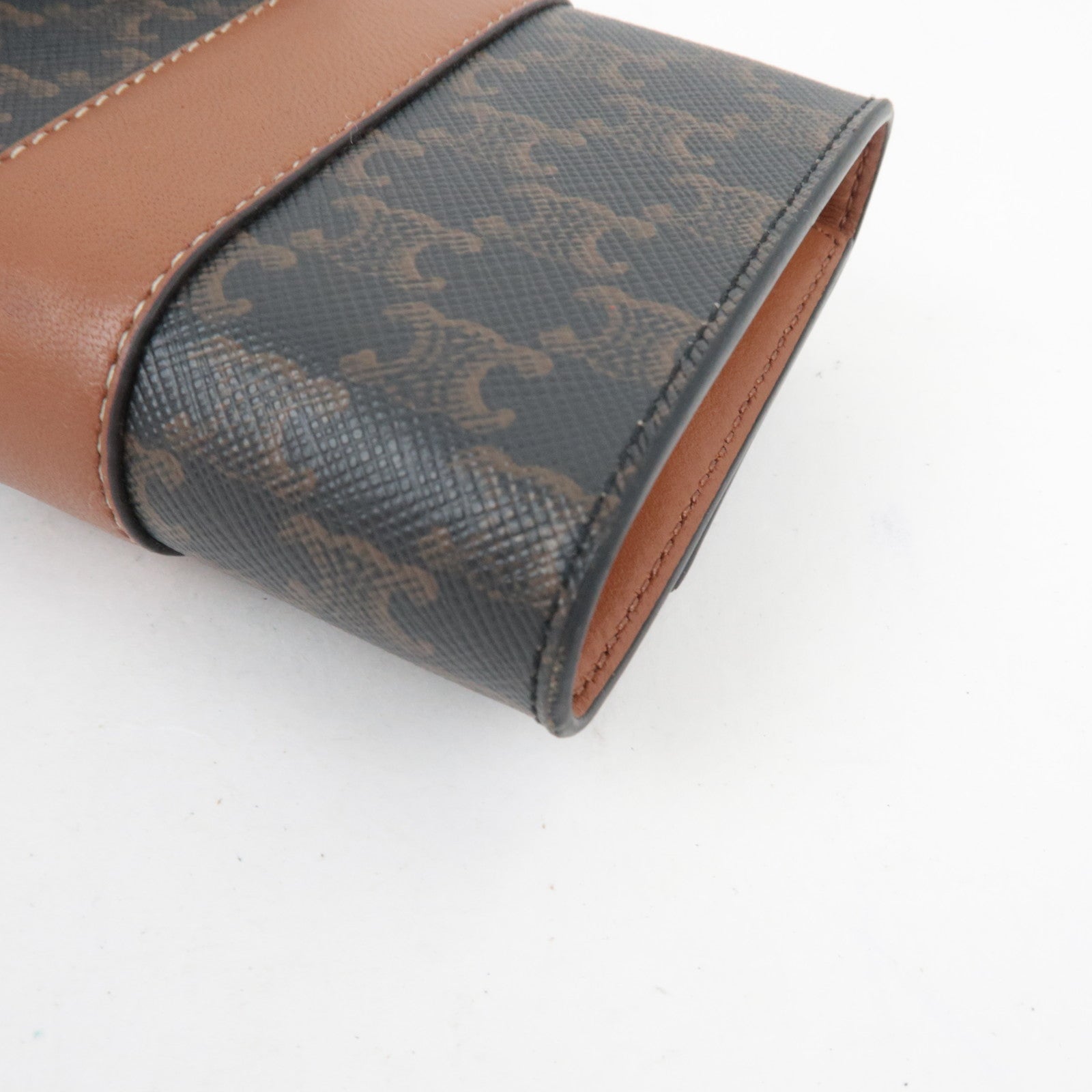 CELINE Triomphe Small Trifold Wallet PVC Leather Brown *Box, Dust bag