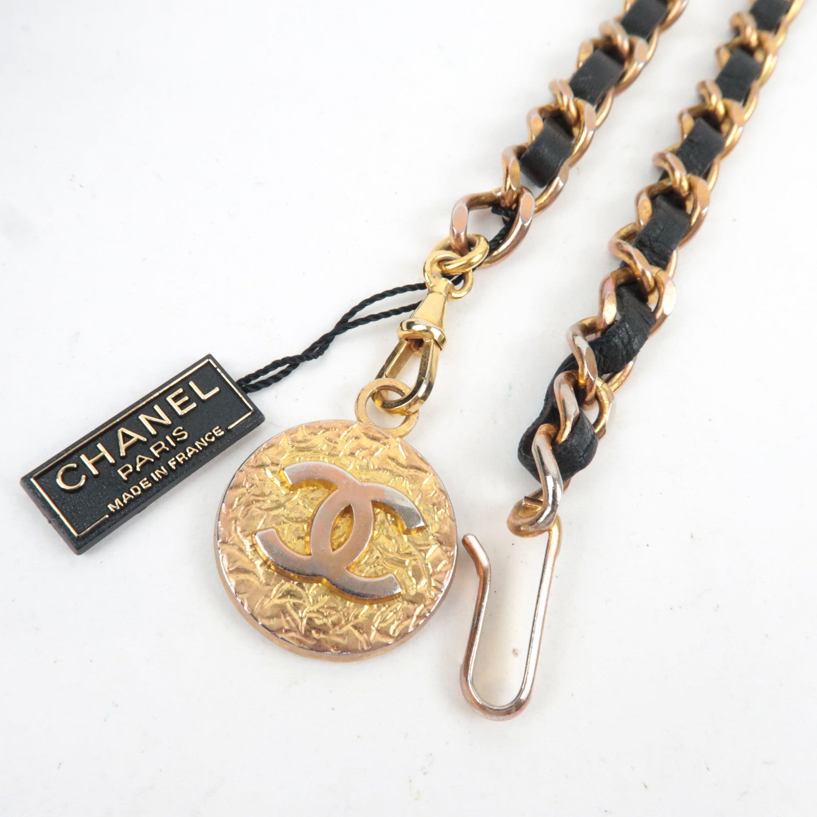 CHANEL Coco Mark Leather Chain Belt Leather Metal Black Gold HDW *Box
