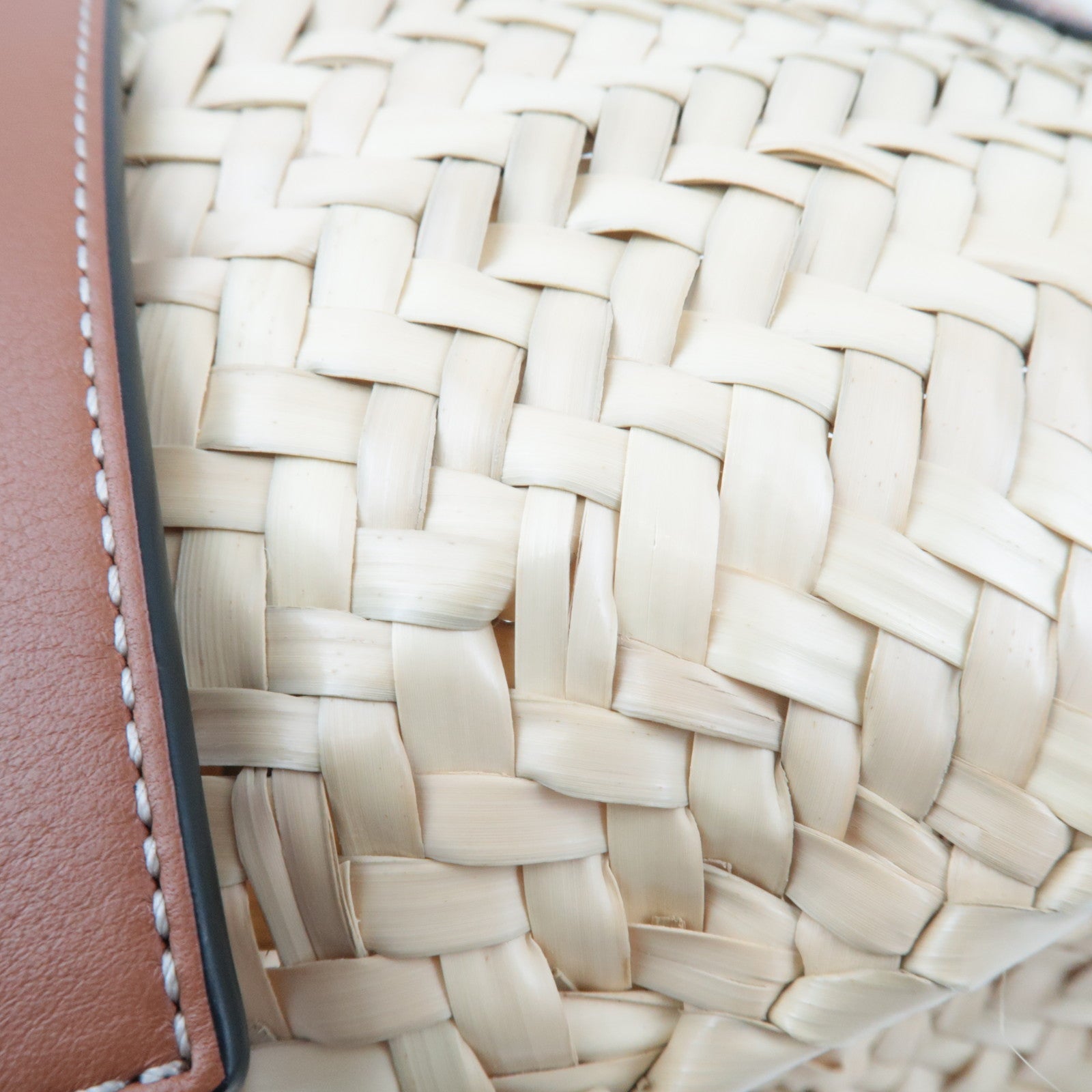 LOEWE Small Basket Hand Bag Raffia Leather Beige Tan *Dust bag