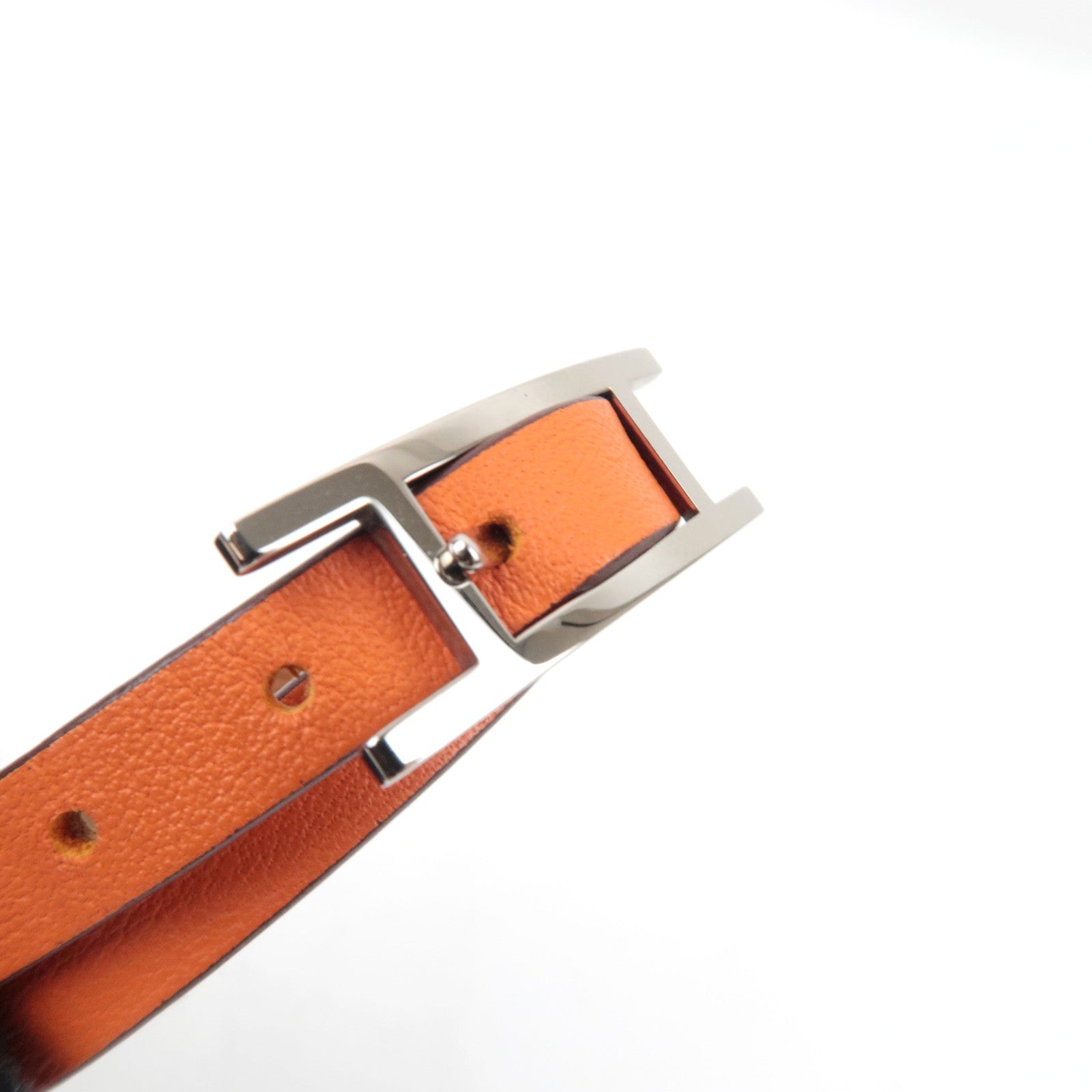 HERMES Behapi Double Tour Bracelet T3 Leather Orange Silver HDW *Box, Dust bag
