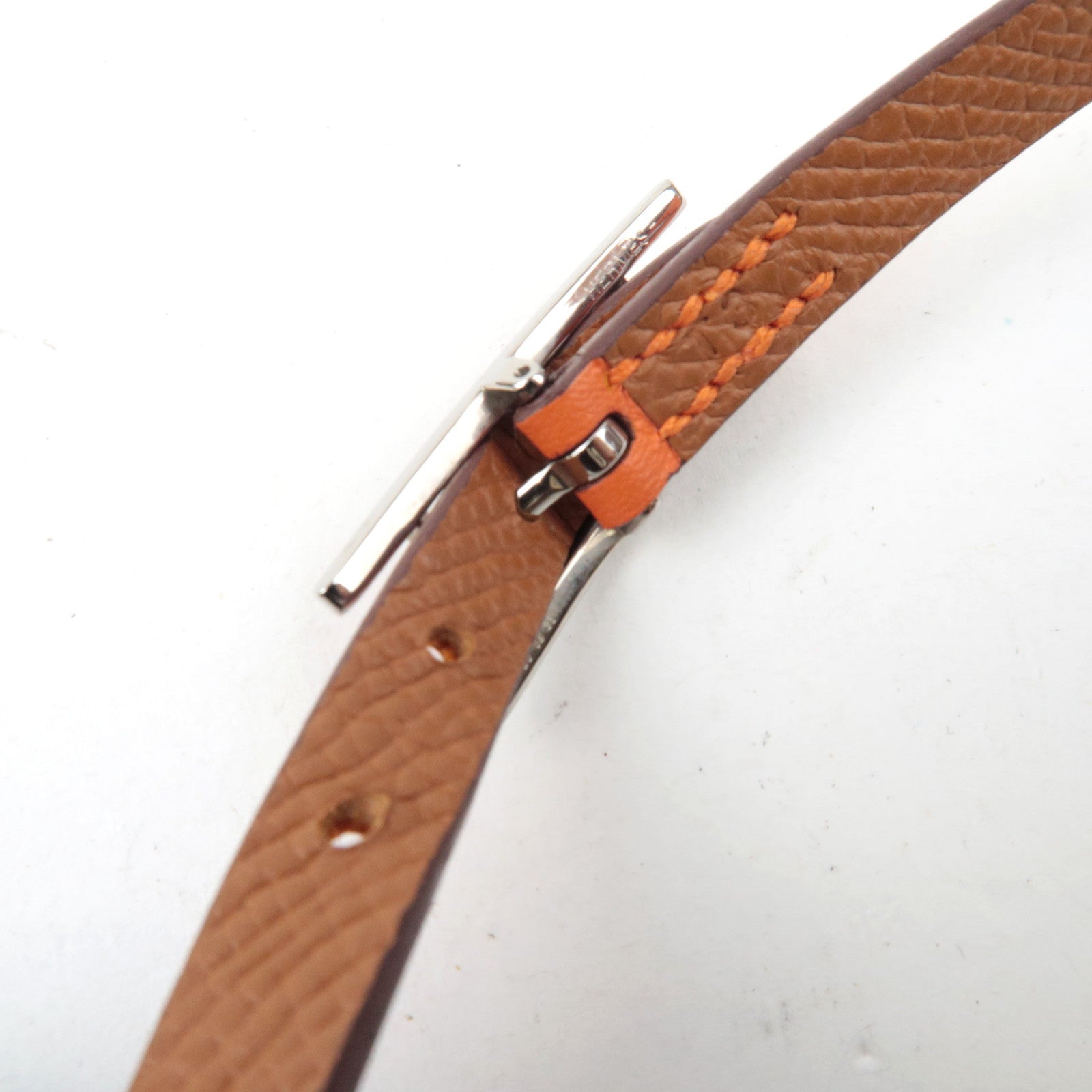HERMES Behapi Double Tour Bracelet T3 Leather Orange Silver HDW *Box, Dust bag