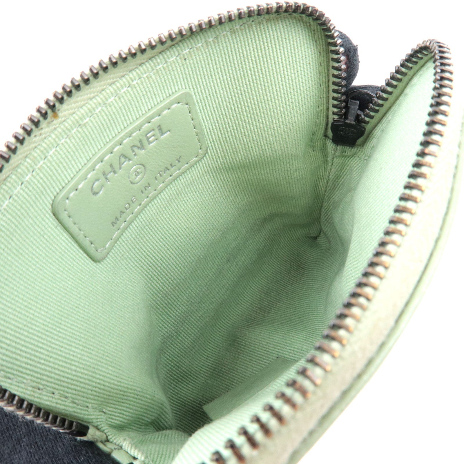 CHANEL Matelasse Zip Coin Purse Lambskin Green AP2061 *Box, Dust bag