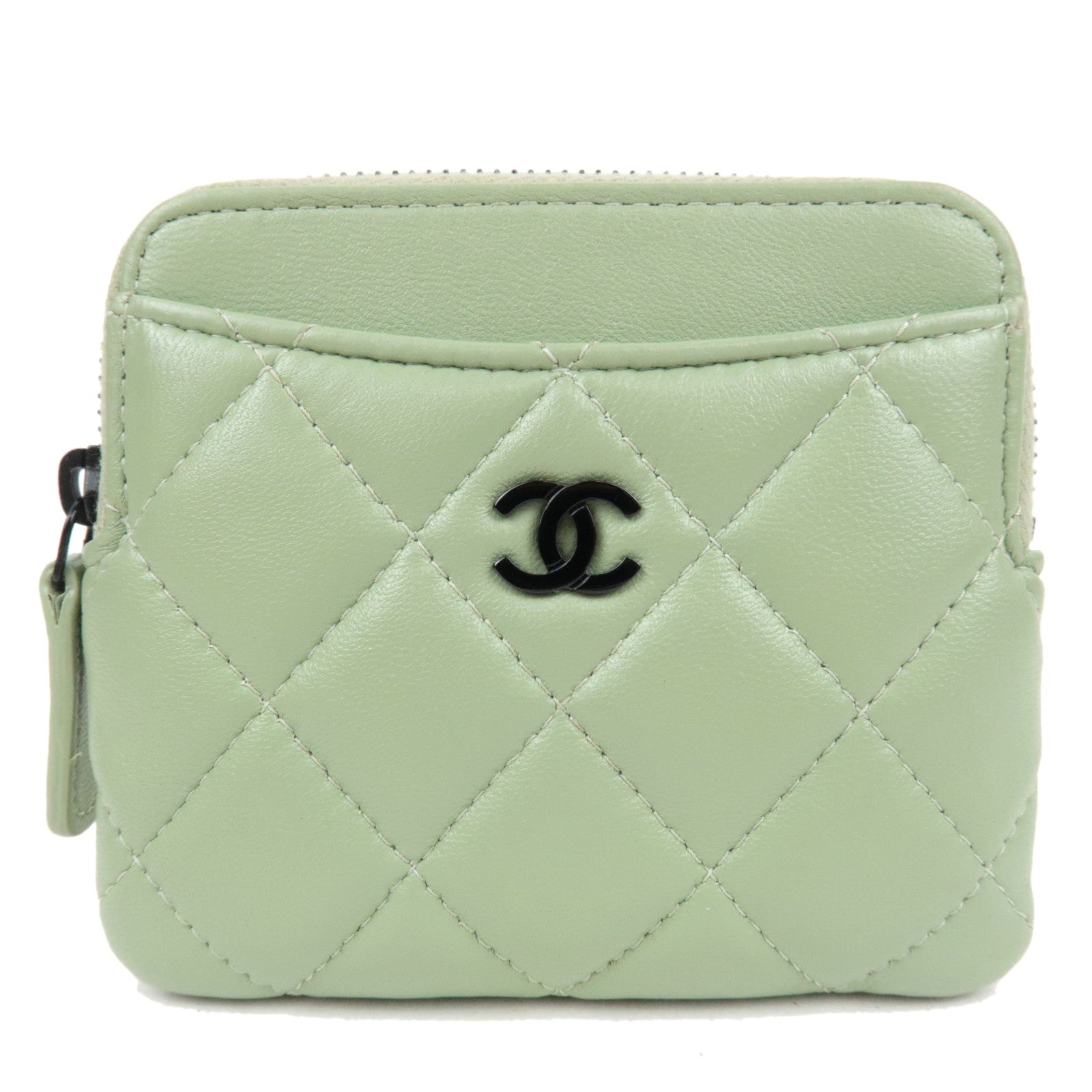 CHANEL Matelasse Zip Coin Purse Lambskin Green AP2061 *Box, Dust bag78111