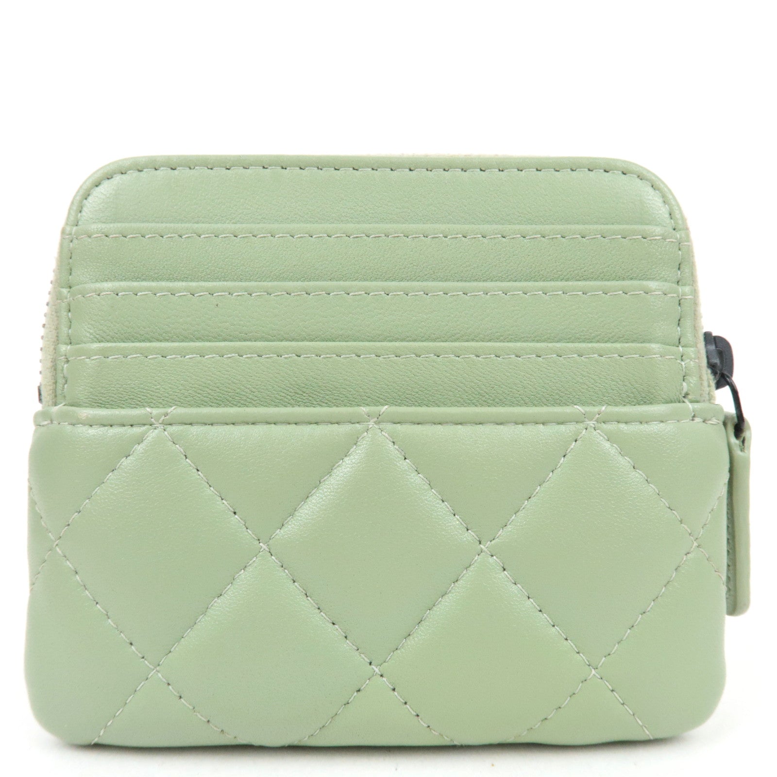 CHANEL Matelasse Zip Coin Purse Lambskin Green AP2061 *Box, Dust bag